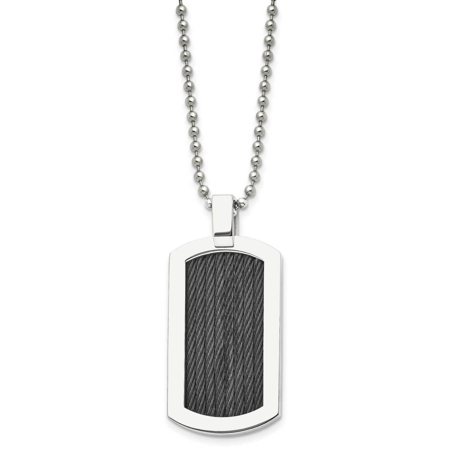 Black Ip-Plated Cable Dog Tag 24 Inch Necklace Stainless Steel Polished SRN368-24