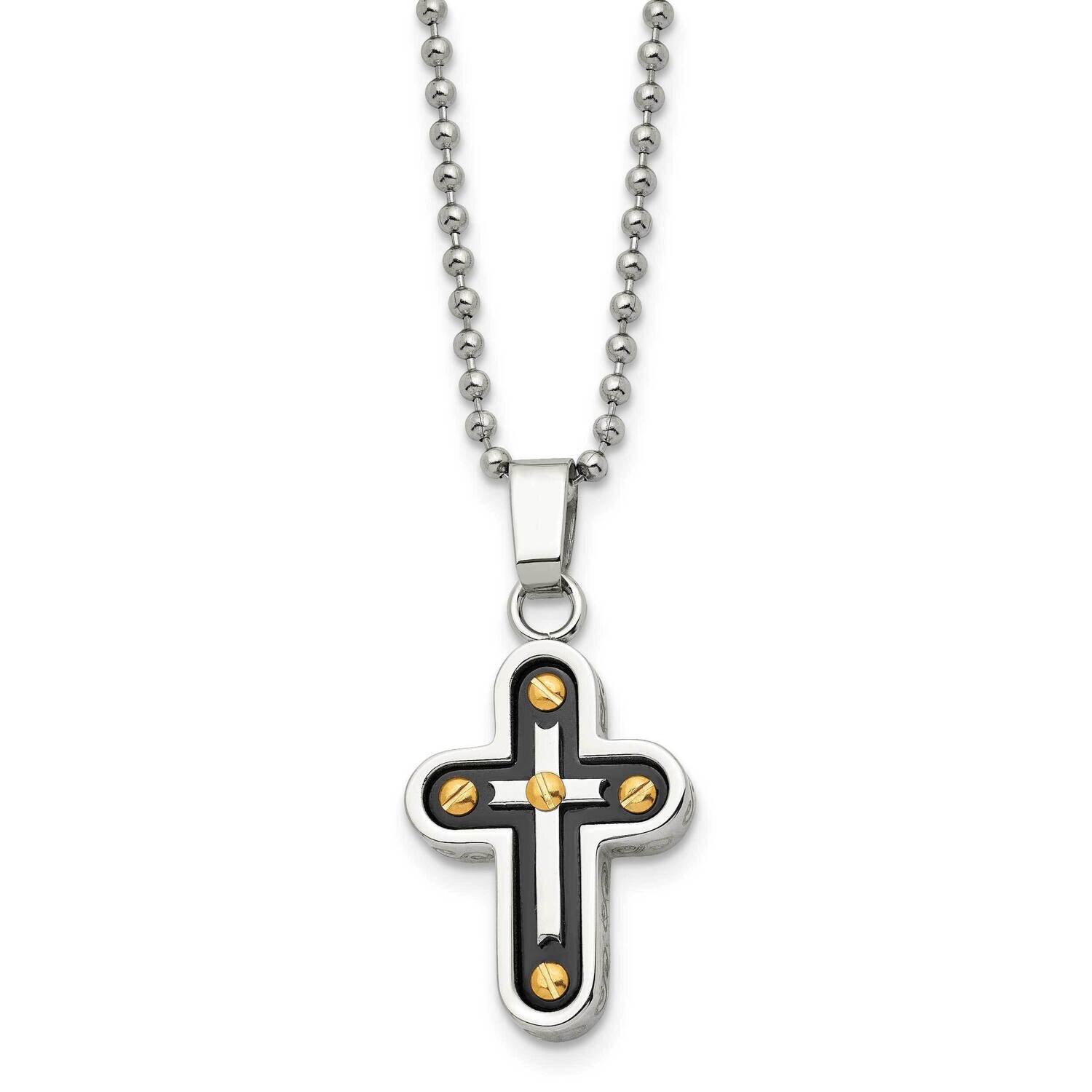 Black and Yellow Ip-Plated Cross 22 Inch Necklace Stainless Steel Polished SRN472-22