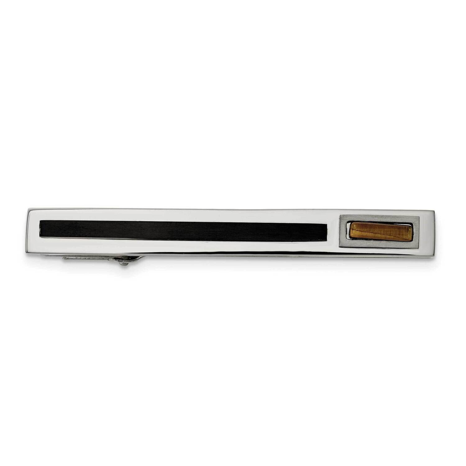 Polished Black Ip-Plated with Tiger's Eye Tie Bar Stainless Steel Brushed SRT124