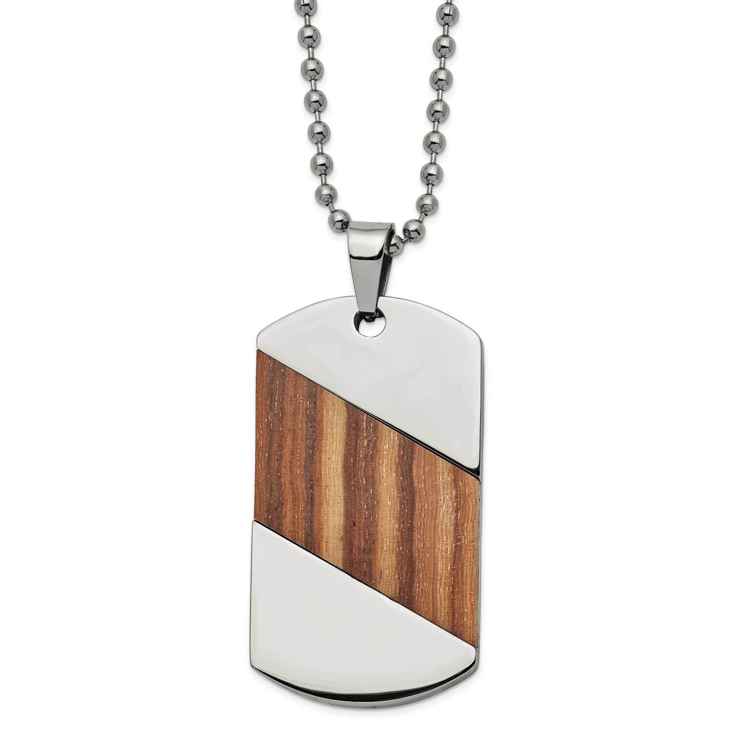 Titanium Polished with Rosewood Inlay Dog Tag 22 Inch Necklace TBN191-22