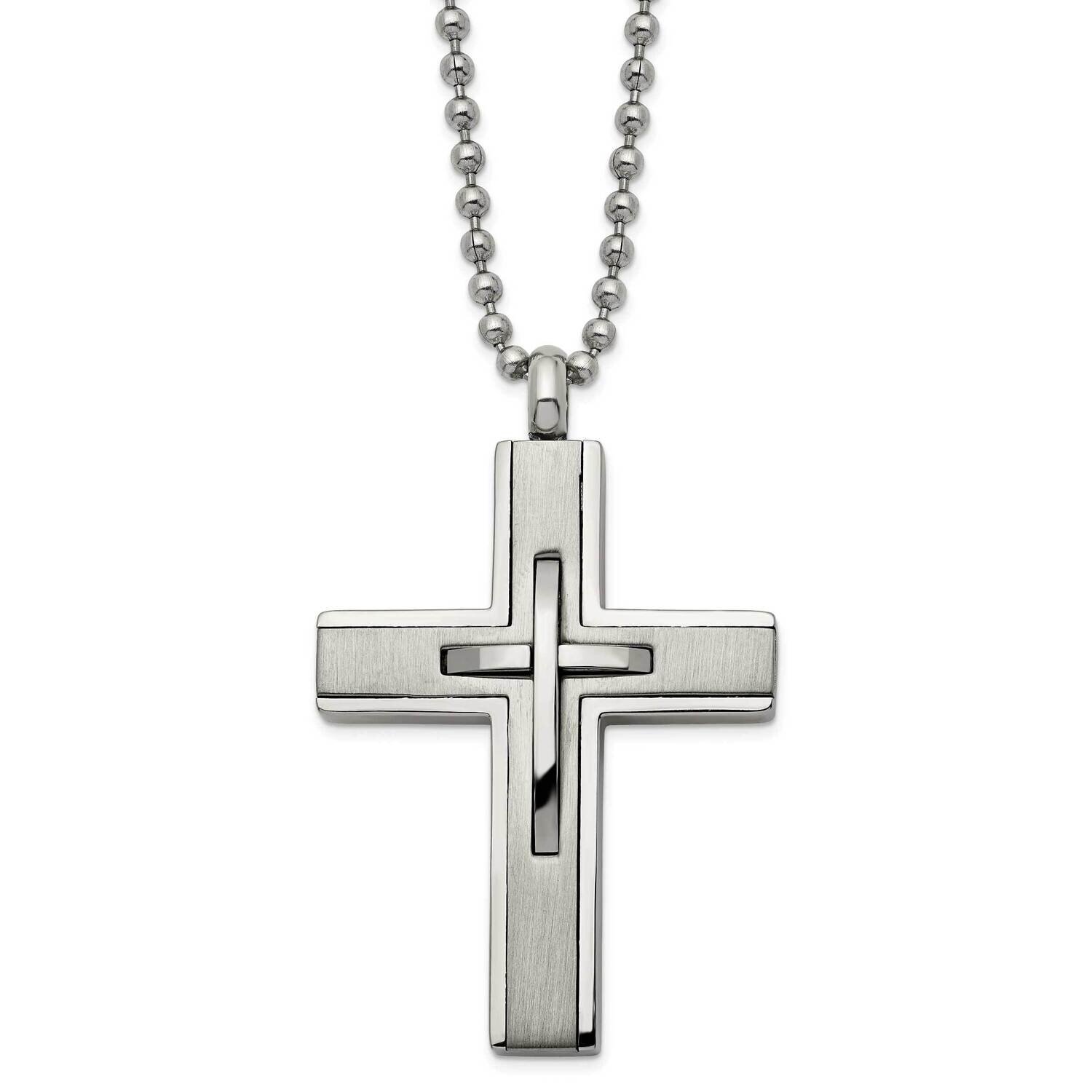 Titanium Brushed and Polished Cross 22 Inch Necklace TBN193-22