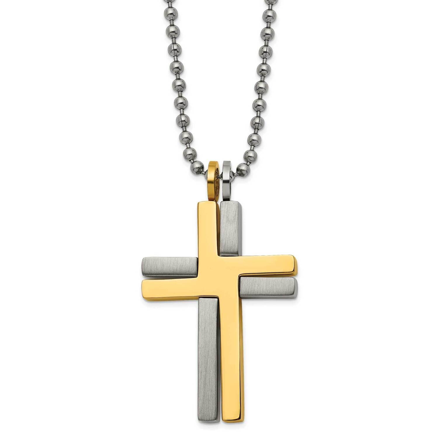 Titanium Brushed &amp; Polished Yellow Ip 2Pc Moveable Cross Necklace TBN194-22