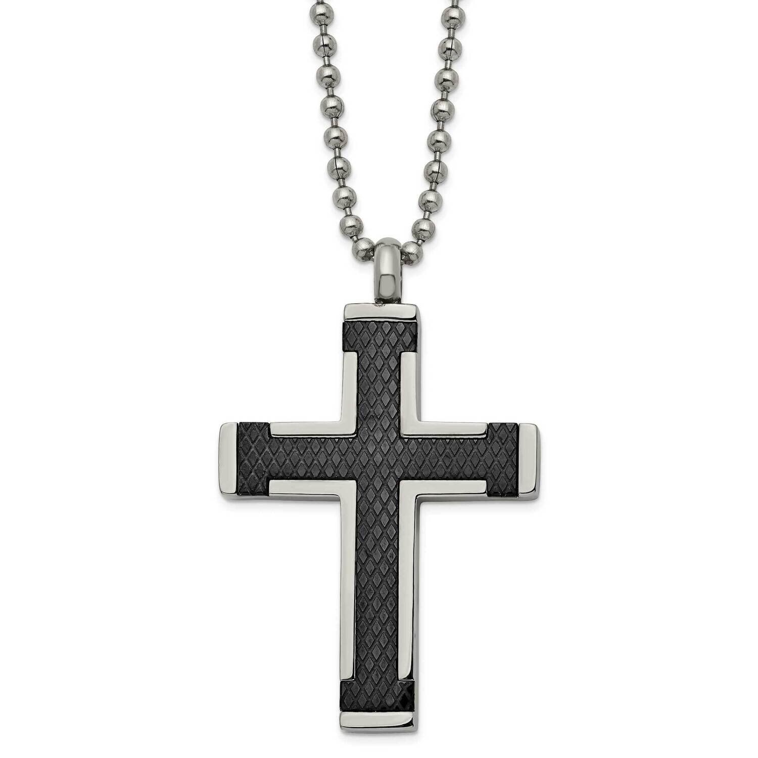 Titanium Polished Black Ip-Plated Laser Cut Cross 22 Inch Necklace TBN195-22