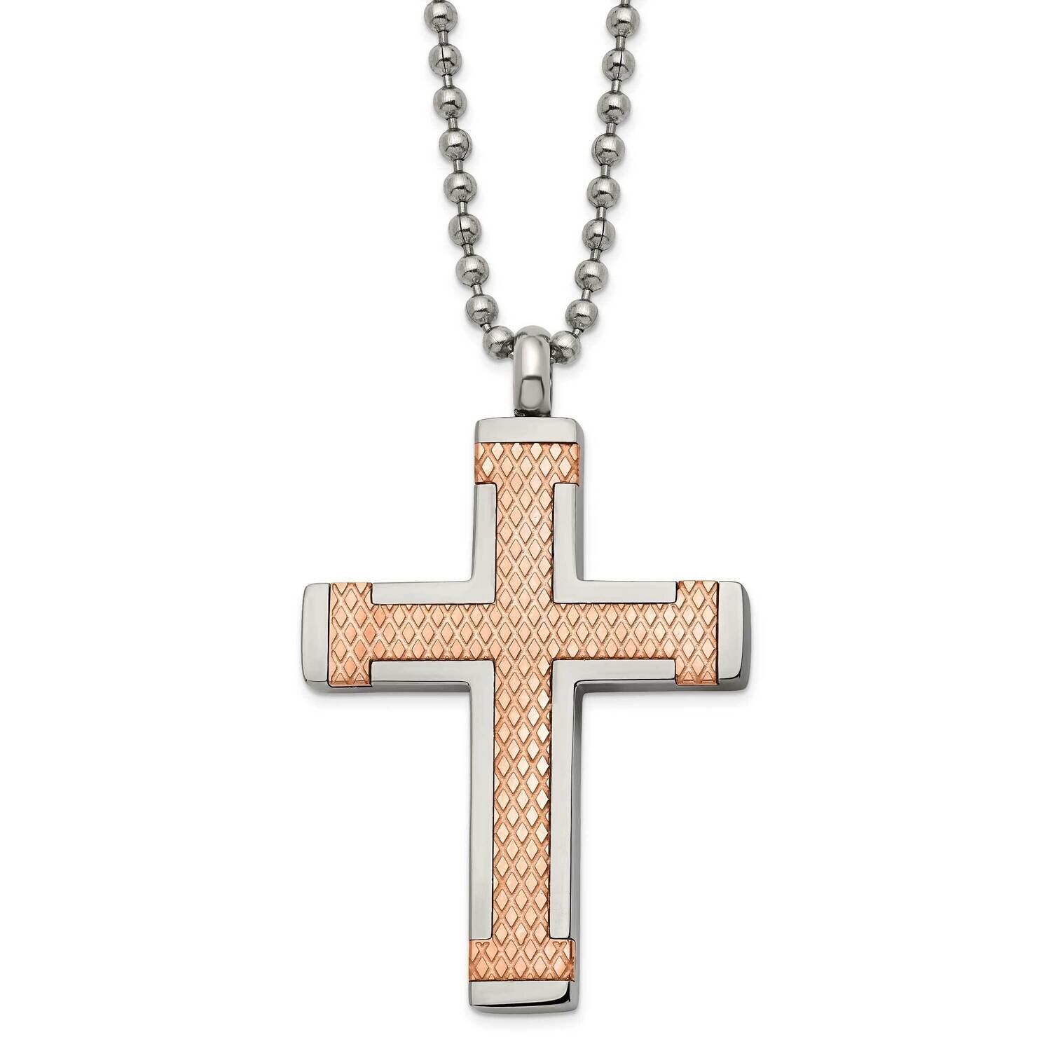 Titanium Polished Rose Ip-Plated Laser Cut Cross 22 Inch Necklace TBN197-22