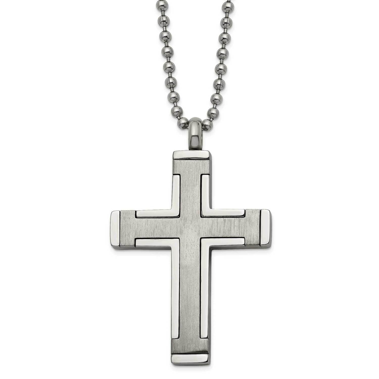 Titanium Brushed and Polished Cross 22 Inch Necklace TBN198-22