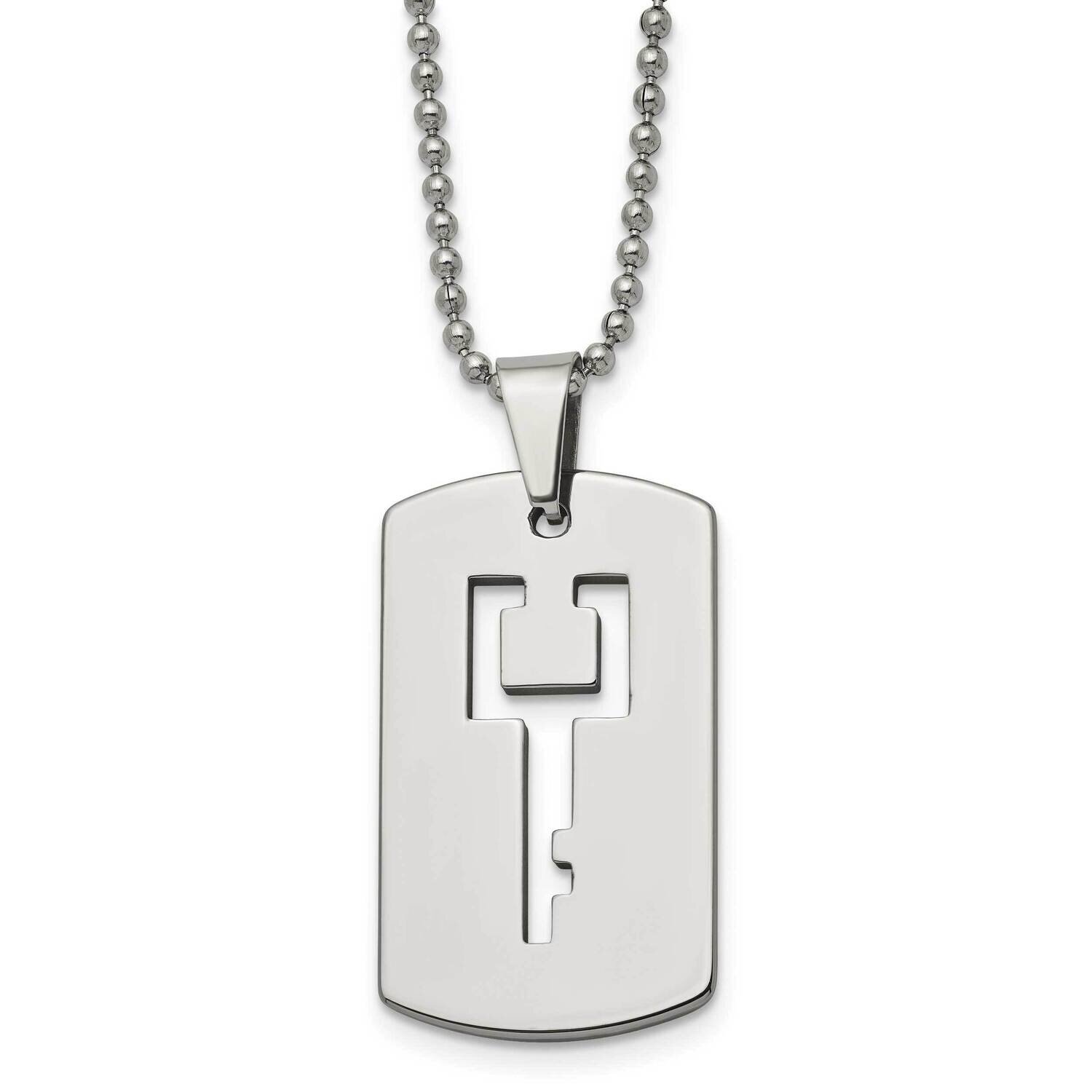 Tungsten Polished Dog Tag with Key Cut-Out 22 Inch Necklace TUN111-22