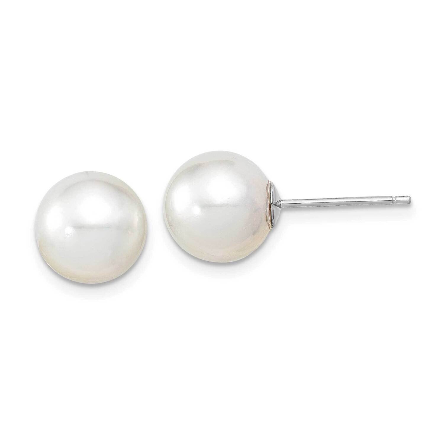 9-10mm Round White Saltwater South Sea Pearl Earrings 14k White Gold XF332WE