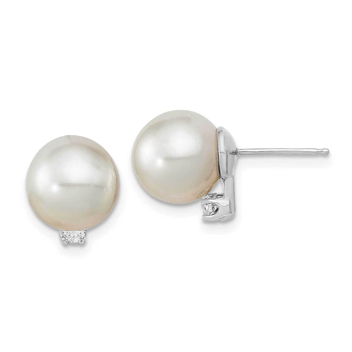 9-10mm Round White Saltwater South Sea Pearl and Diamond Earrings 14k White Gold XF470WE