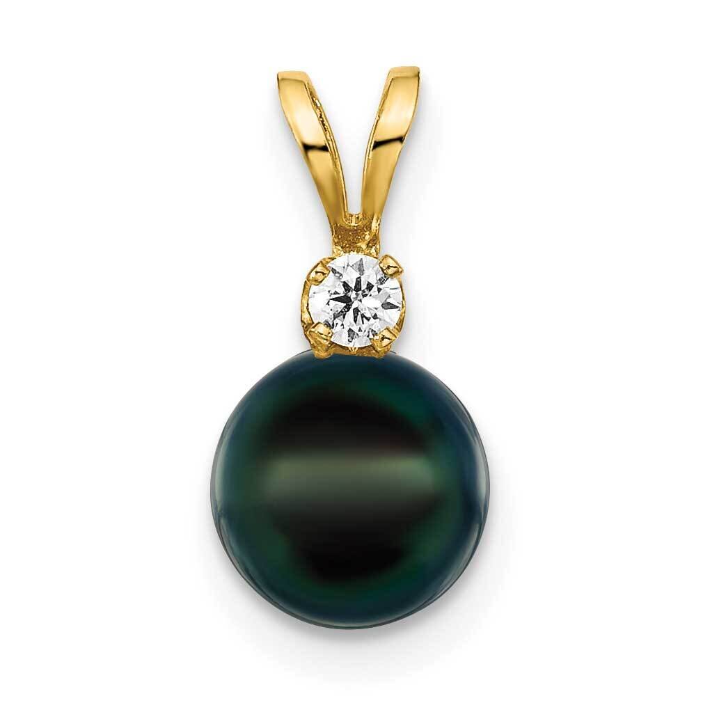 7-8mm Black Round Saltwater Akoya Cultured Pearl Diamond Pendant 14k Gold XF476B, MPN: XF476B,
