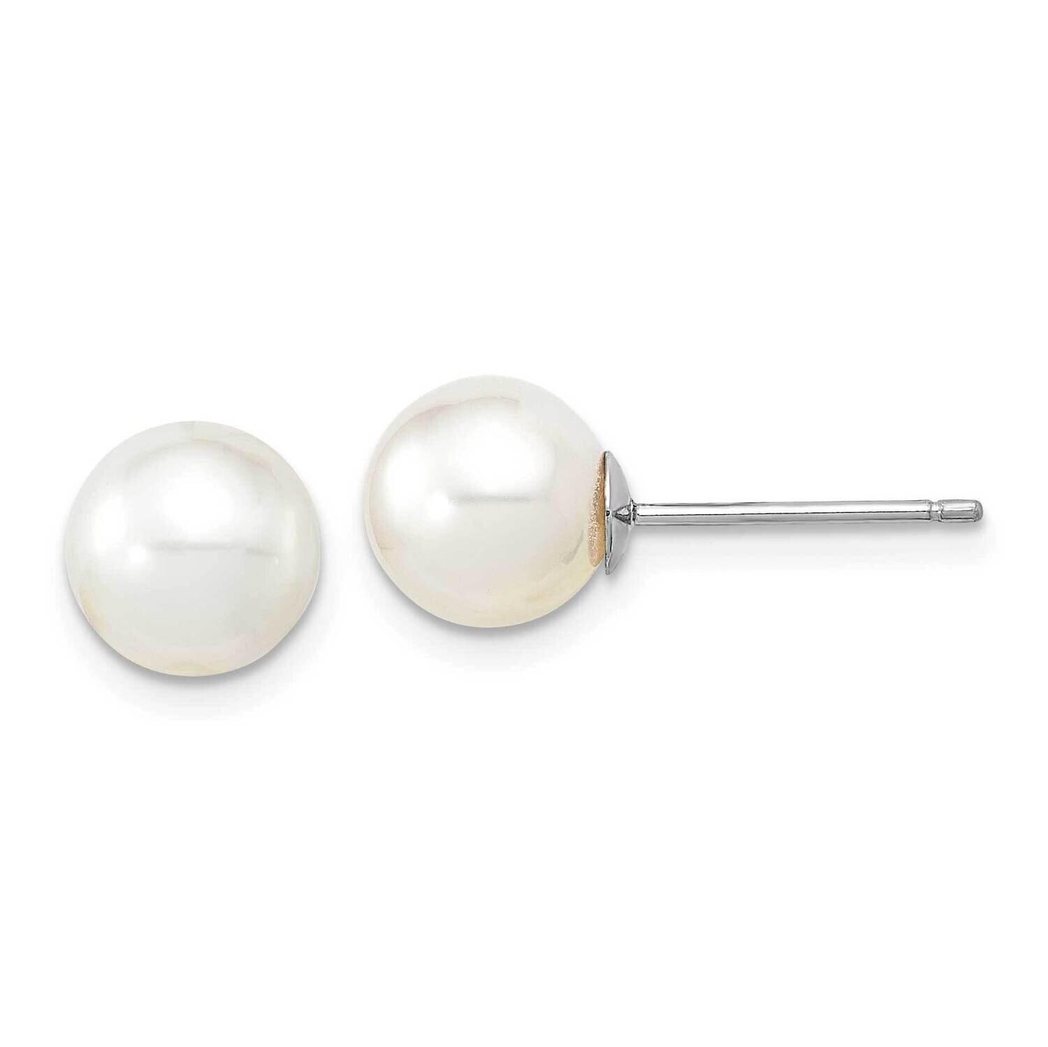 8-9mm Round White Saltwater South Sea Pearl Earrings 14k White Gold XF756WE