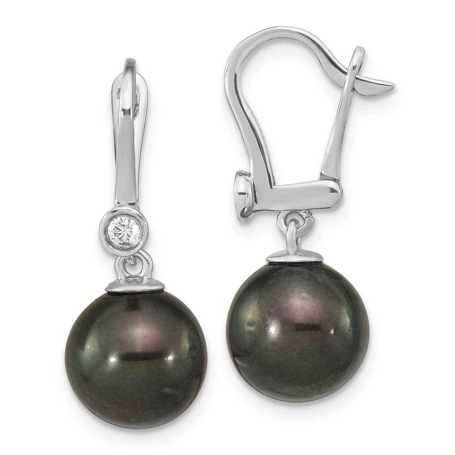 9-10mm Round Black Saltwater Tahitian Pearl .10Ct Diamond Dang 14k White Gold XF763E, MPN: XF763E, …