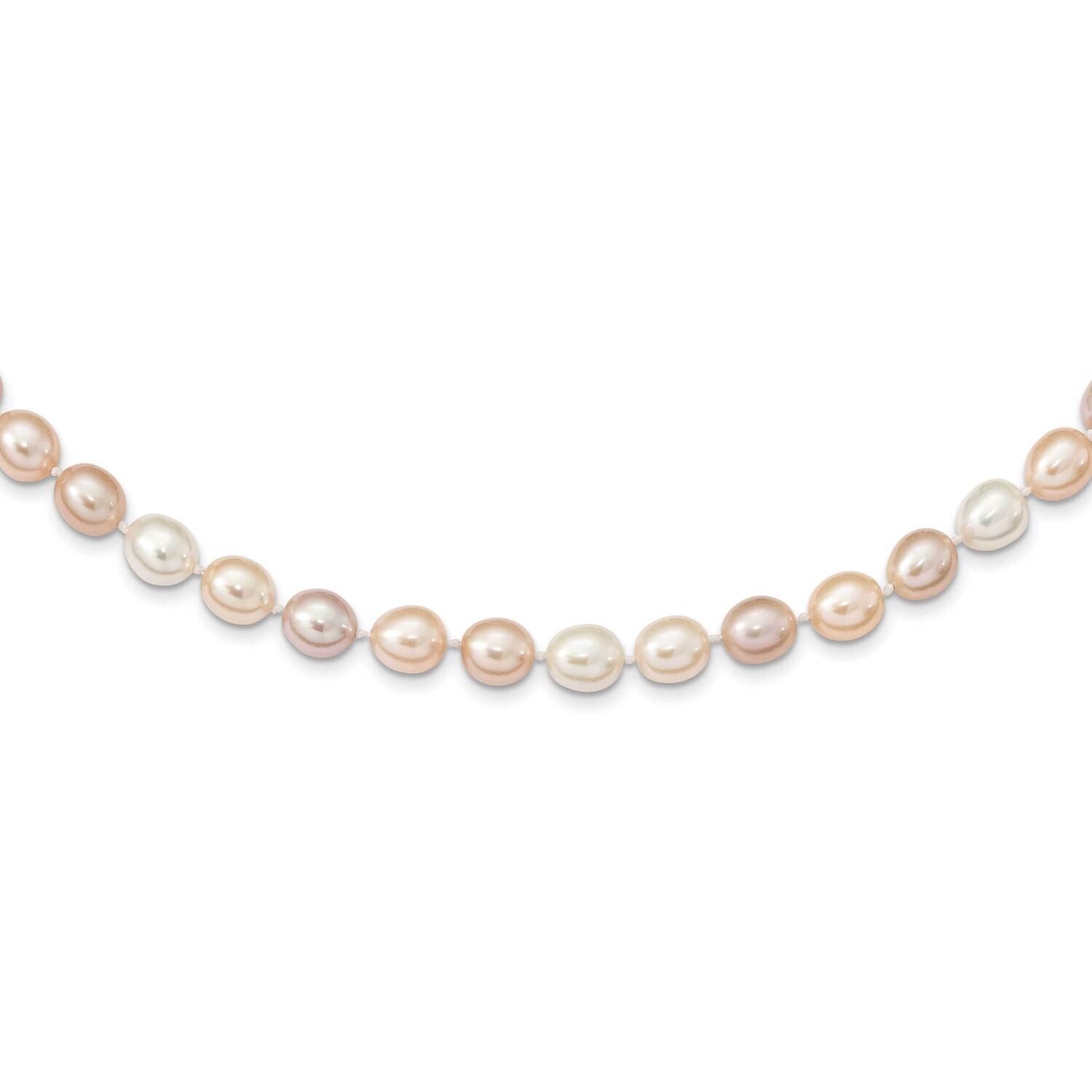 8-9mm Rice Pink Purple White Alternating Color Cultured Freshwater Pearl Necklace 14k Gold XF764-18…