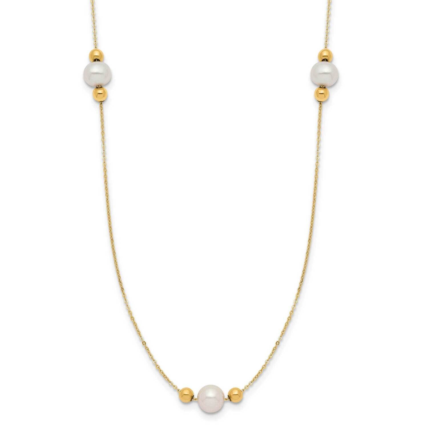 Cultured Freshwater Pearl and Bead 3 Station 16 Inch with 2 Inch Ext. Necklace 14k Gold Polished XF773-16