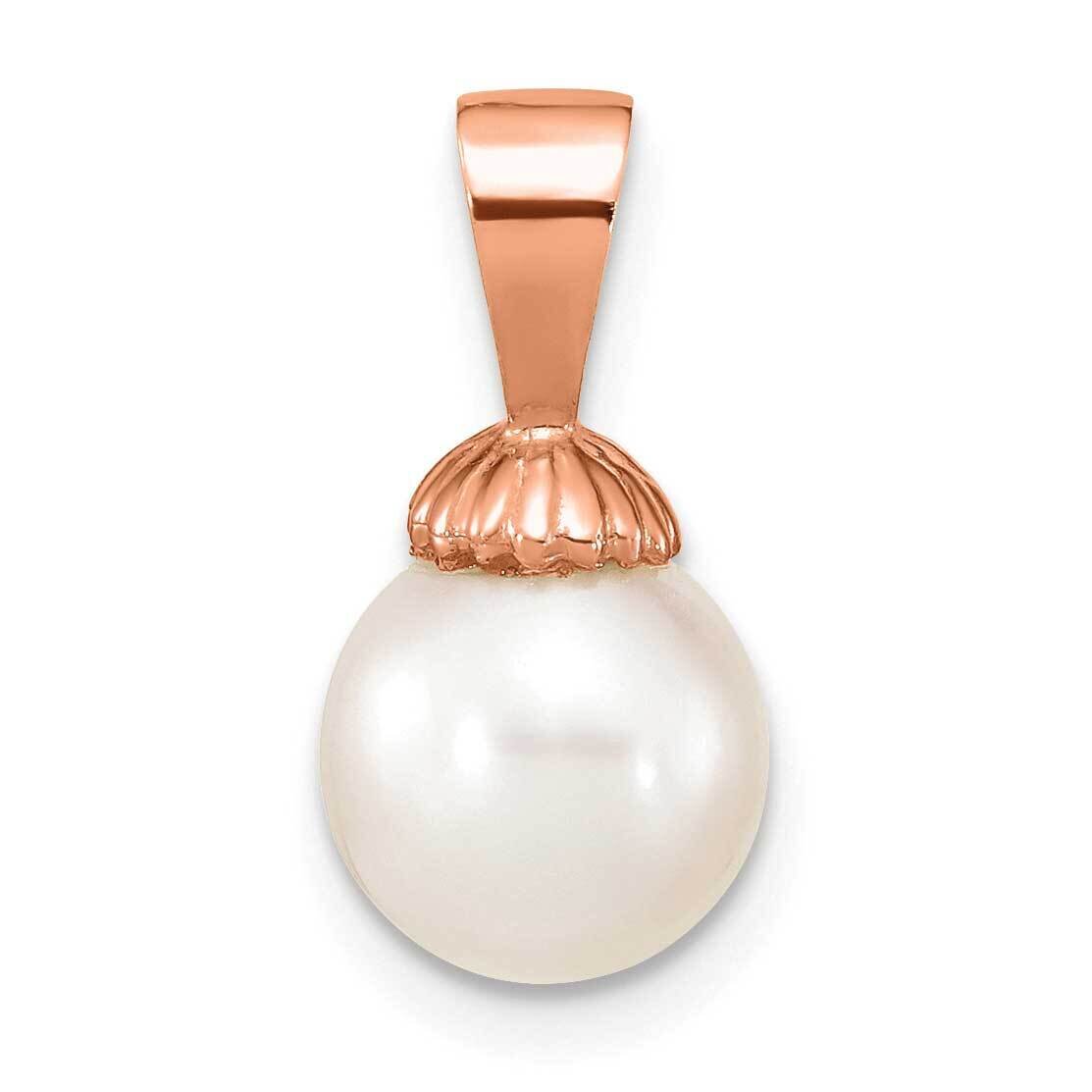 8-9mm Round White Cultured Freshwater Pearl Pendant 14k Rose Gold XF774R, MPN: XF774R,