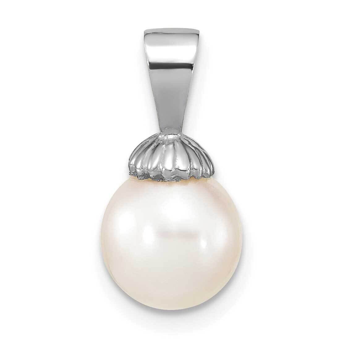 8-9mm Round White Cultured Freshwater Pearl Pendant 14k White Gold XF774W