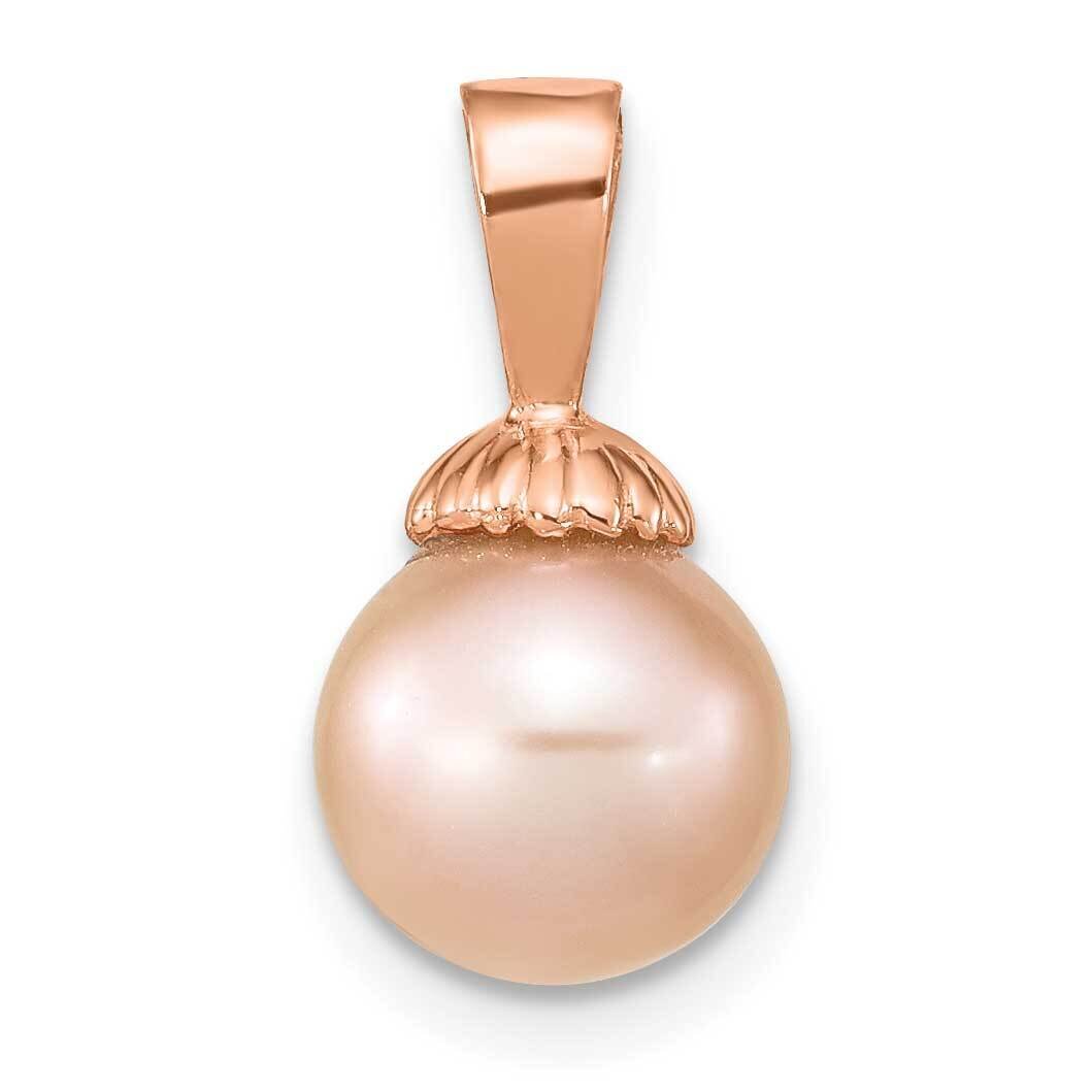 8-9mm Round Pink Freshwater Cultured Pearl Pendant 14k Rose Gold XF775