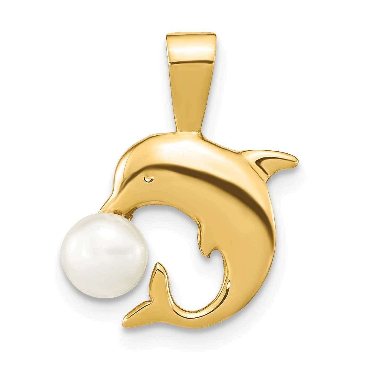 5-6mm White Button Cultured Freshwater Pearl Dolphin Pendant 14k Gold XF779, MPN: XF779,