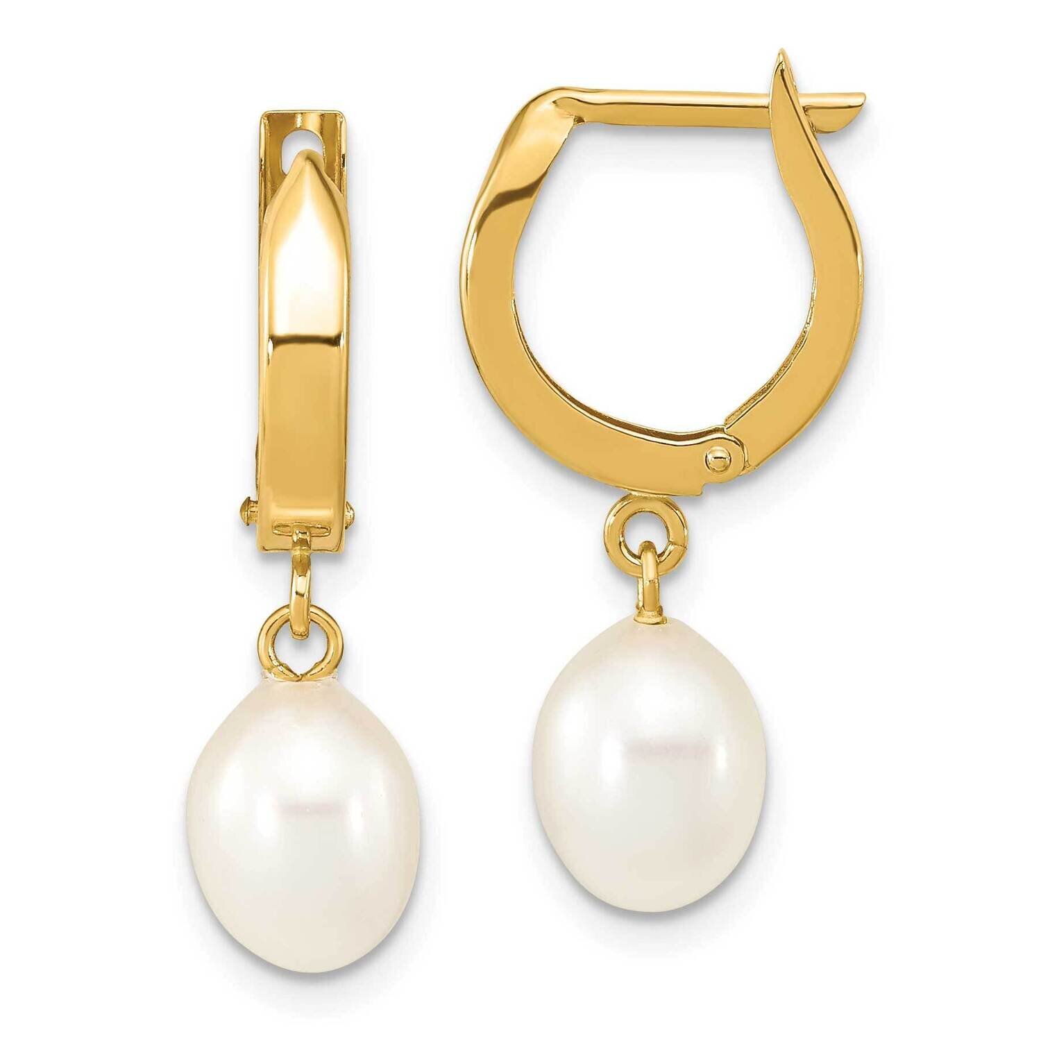 6-7mm Rice White Cultured Freshwater Pearl Hoop Dangle Earrings 14k Gold XF792E, MPN: XF792E, 19110…