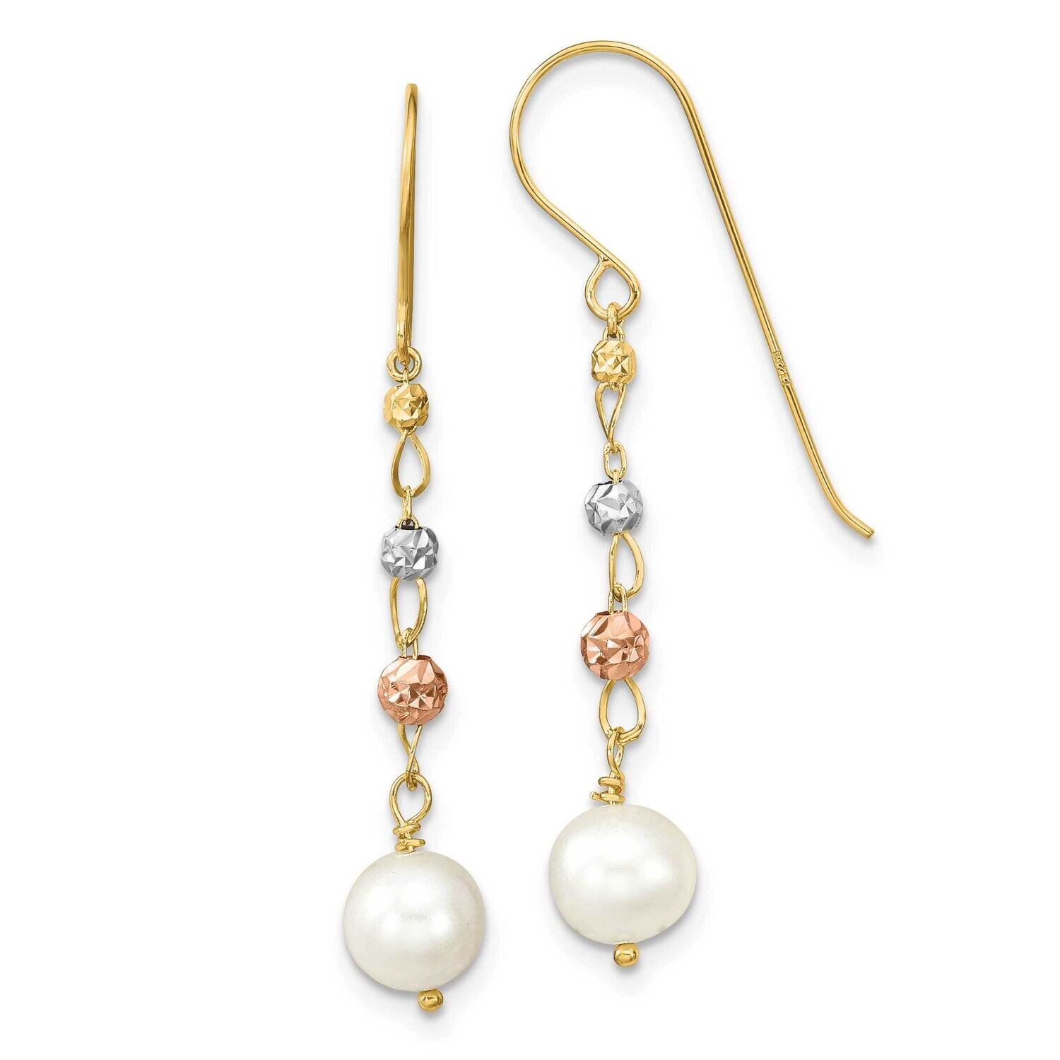 Diamond-Cut Freshwater Cultured Pearls Dangle Earrings 14k Two Tone Gold XF795E, MPN: XF795E, 19110…