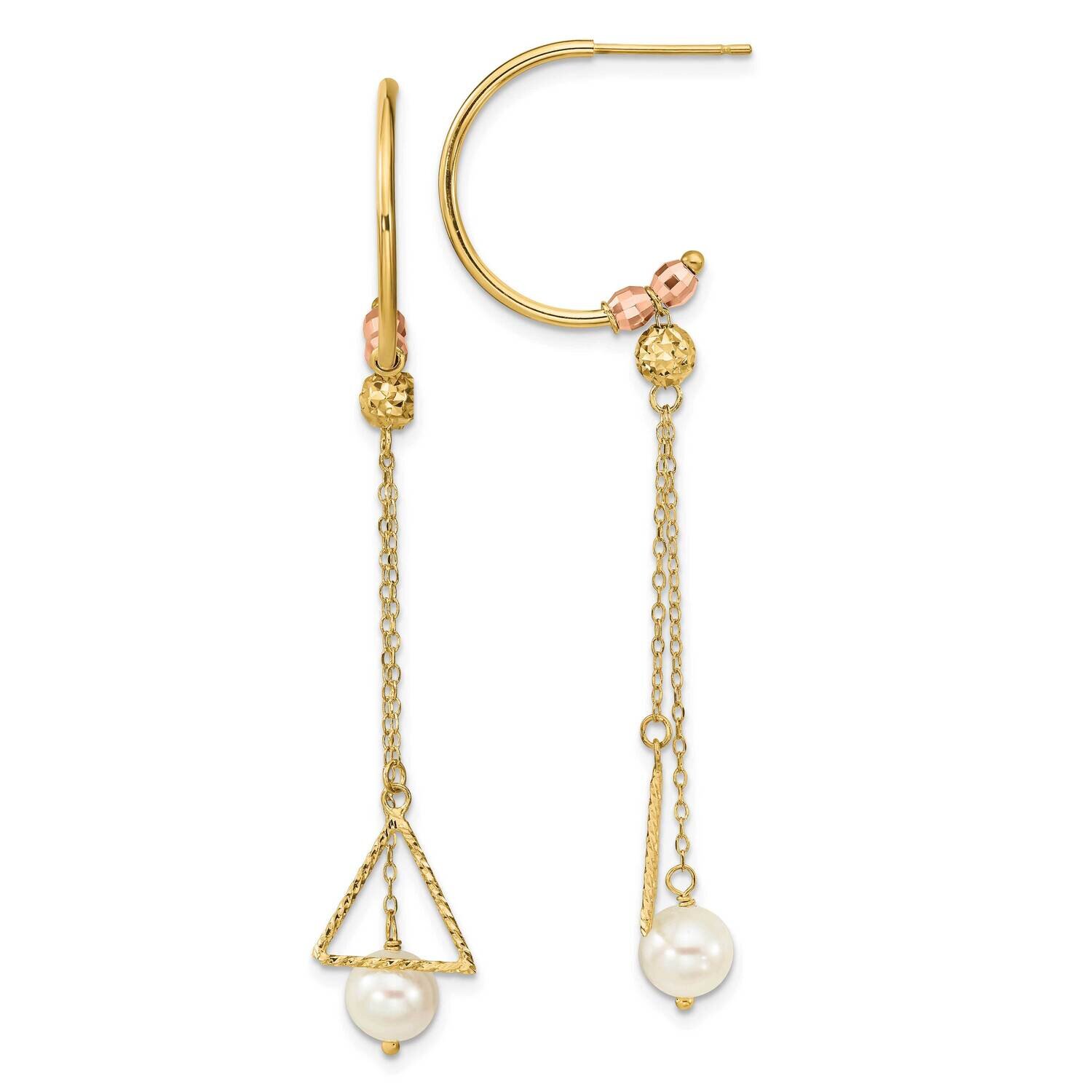 Half Circle Diamond-Cut 6mm Fw Cultured Pearl Dangle Earrings 14k Two-tone Gold XF796E, MPN: XF796E…