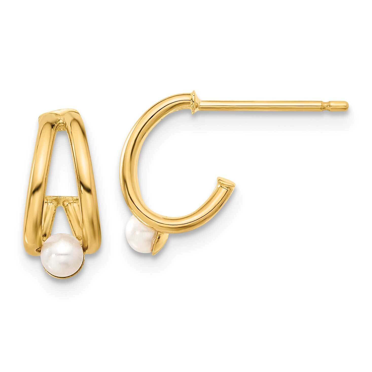 Freshwater Cultured Pearl J-Hoop Earrings 14k Gold Polished XF797E
