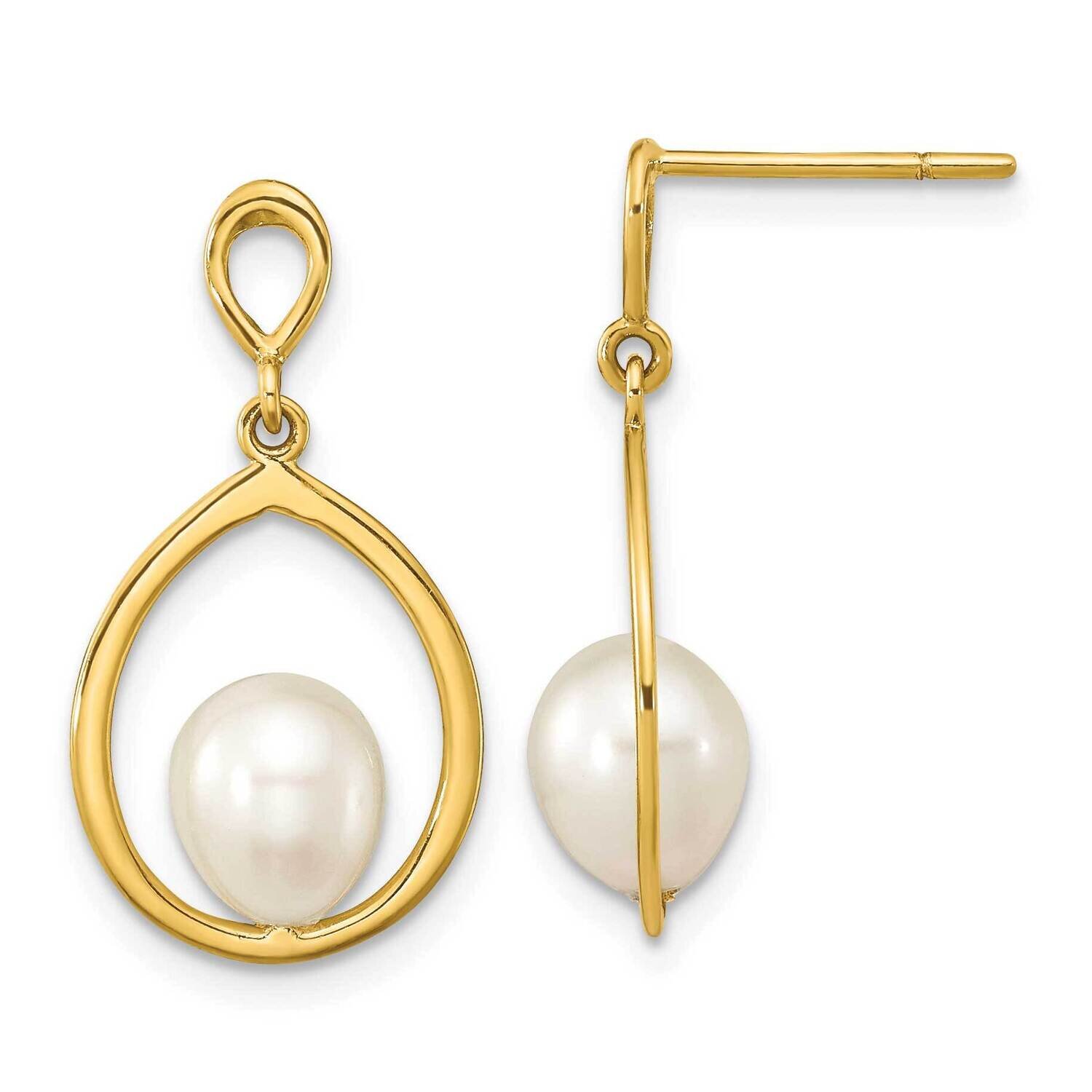 6-7mm Teardrop White Cultured Freshwater Pearl Dangle Earrings 14k Gold XF799E, MPN: XF799E, 191101…