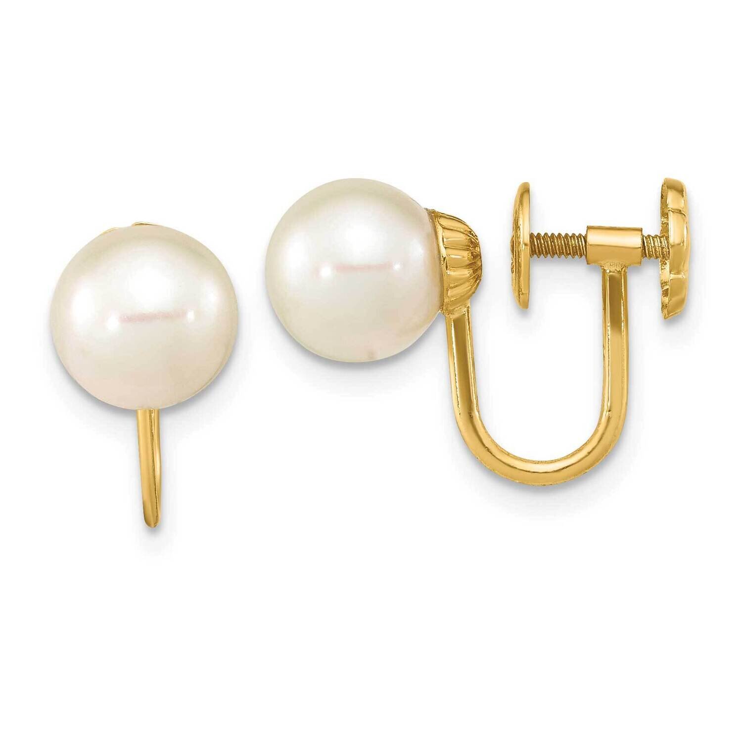 7-8mm Round White Cultured Freshwater Pearl Non-Pierced Earrings 14k Gold XF801E, MPN: XF801E, 1911…