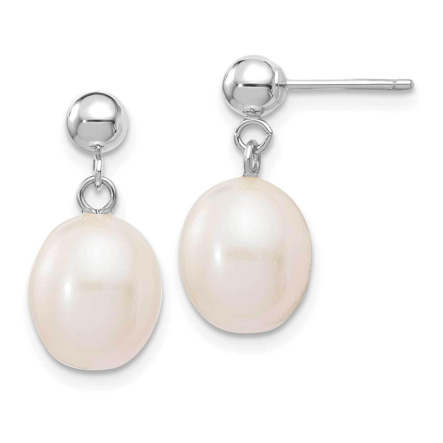 8-9mm White Rice Freshwater Cultured Pearl Dangle Post Earrings 14k White Gold XFW250E, MPN: XFW250…