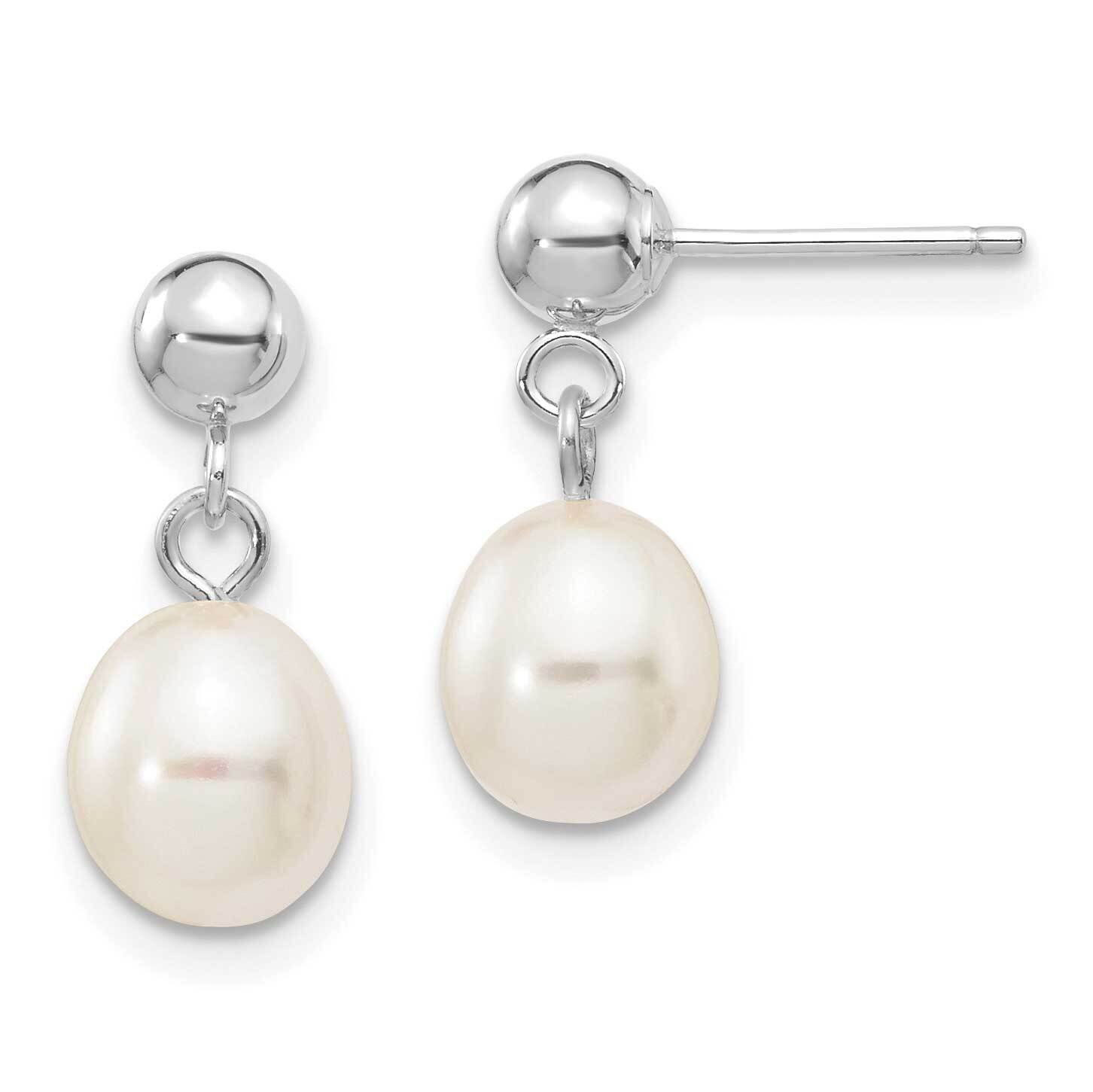 6-7mm White Rice Freshwater Cultured Pearl Dangle Post Earrings 14k White Gold XFW252E