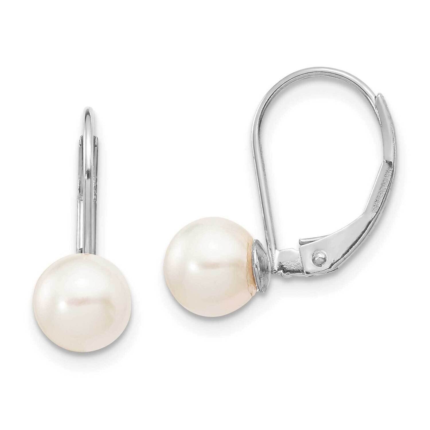 6-7mm Round White Akoya Pearl Leverback Earrings 14k White Gold XFW480E, MPN: XFW480E, 191101800085
