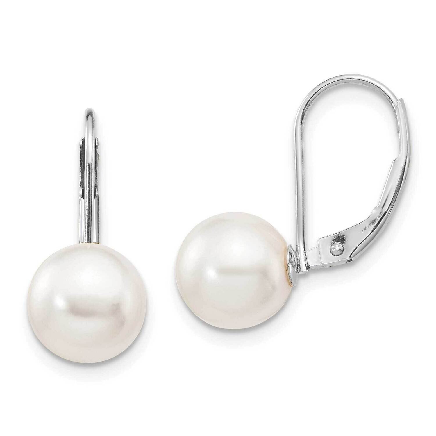 8-9mm Round White Saltwater Akoya Leverback Earrings 14k White Gold XFW482E, MPN: XFW482E, 19110180…