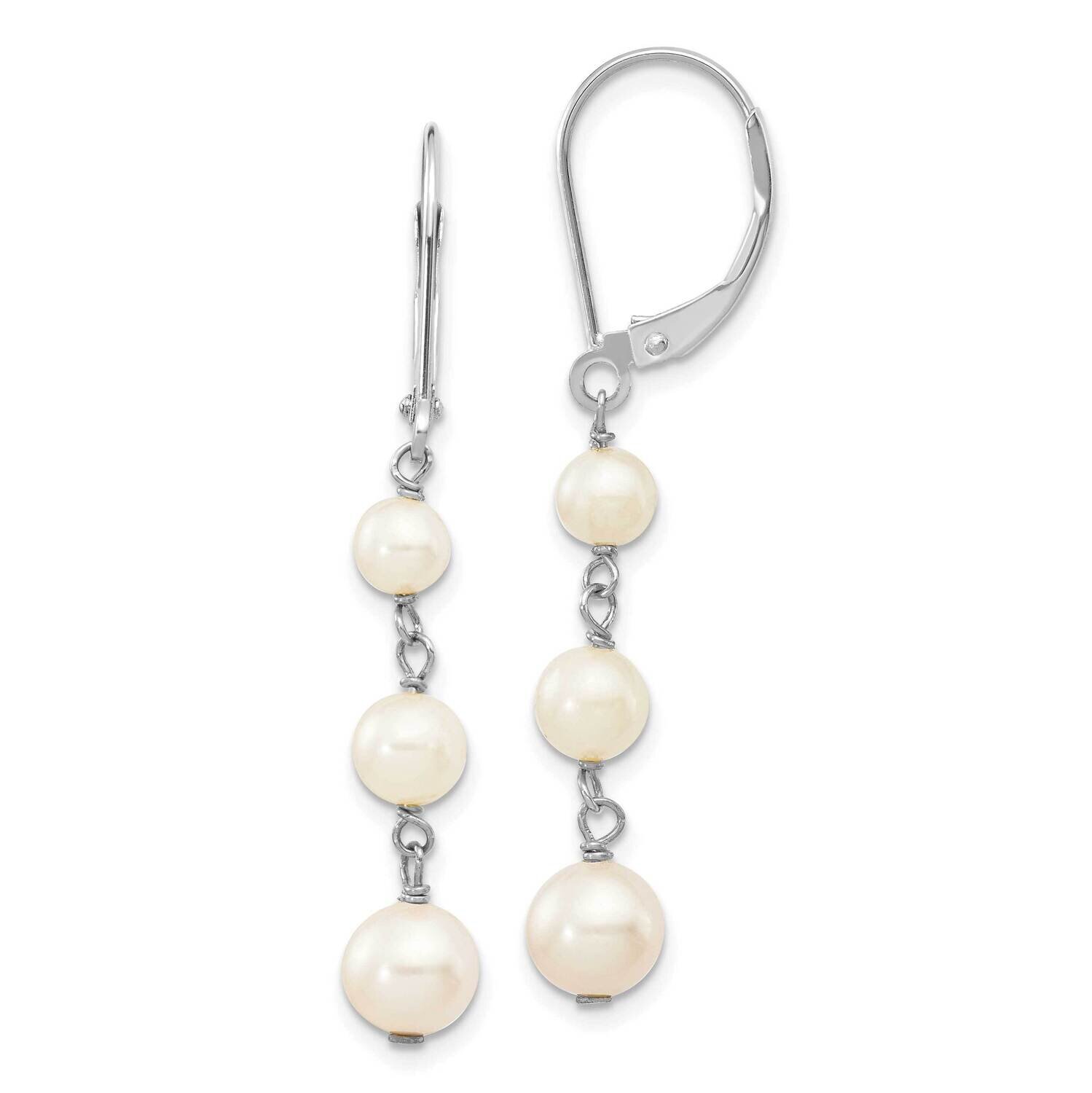 4-6mm Near Round White Freshwater Cultured Pearl Dangle Earrings 14k White Gold XFW569, MPN: XFW569…