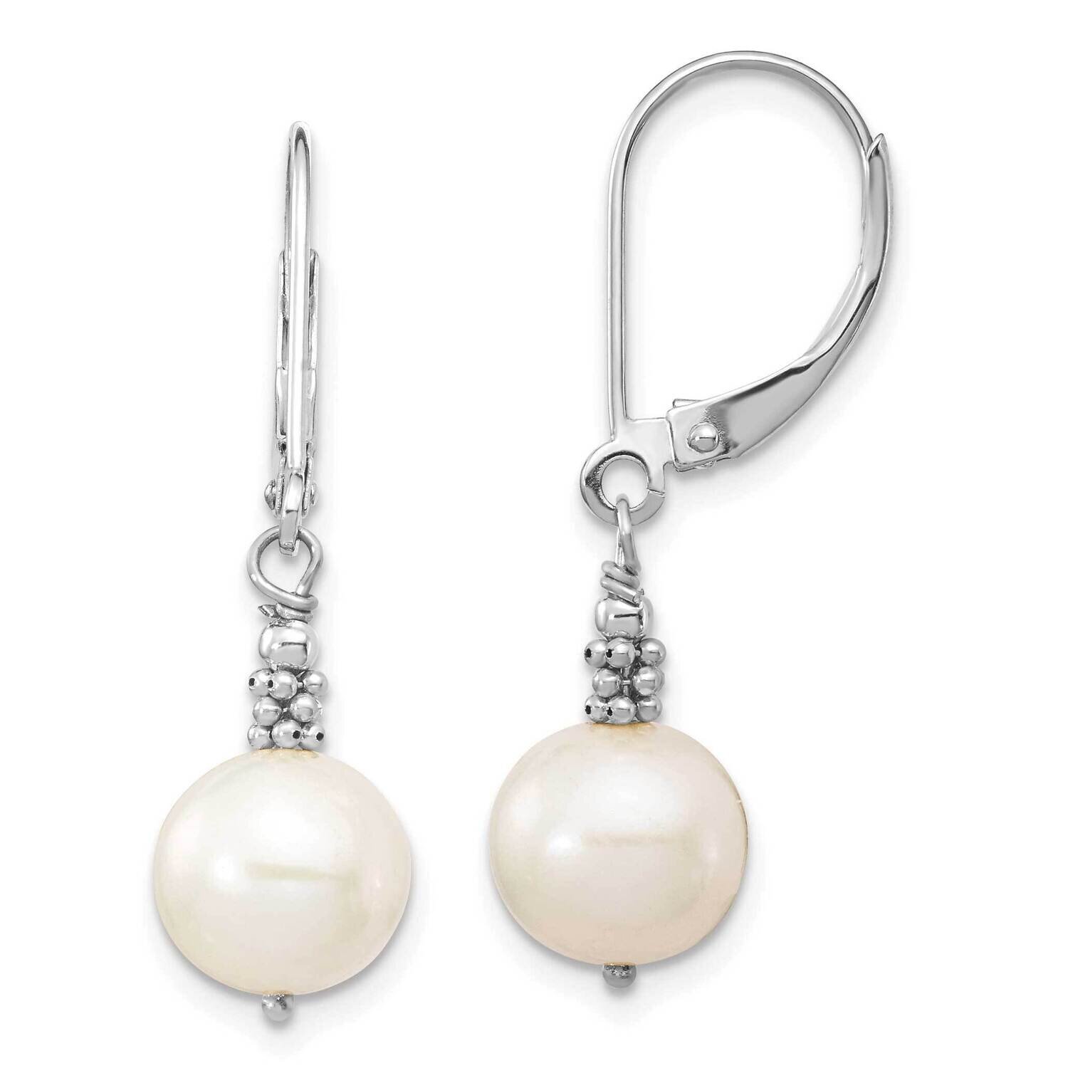 8-9mm Near Round White Cultured Freshwater Pearl Leverback Earrings 14k White Gold XFW654E