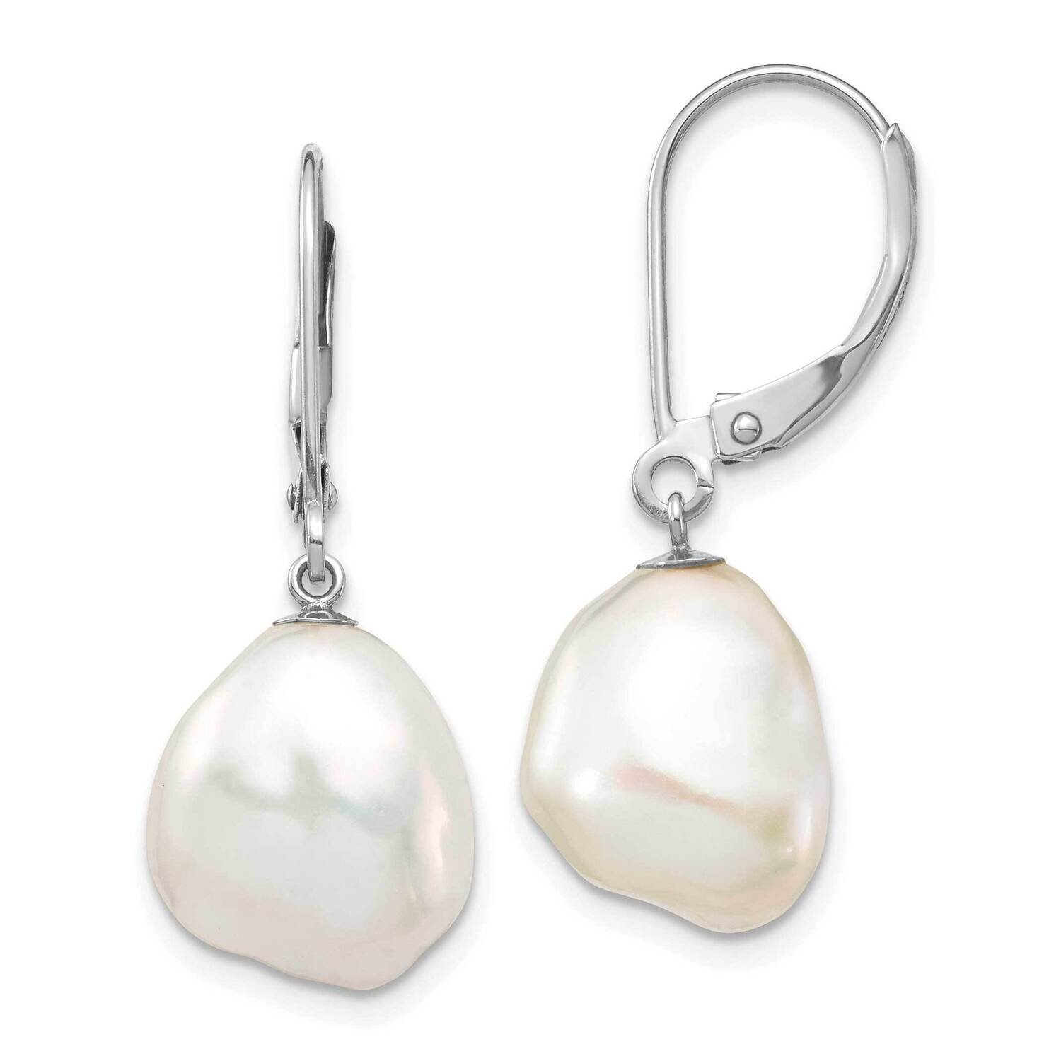 13X15mm Keshi White Cultured Freshwater Pearl Dangle Earrings 14k White Gold XFW714E