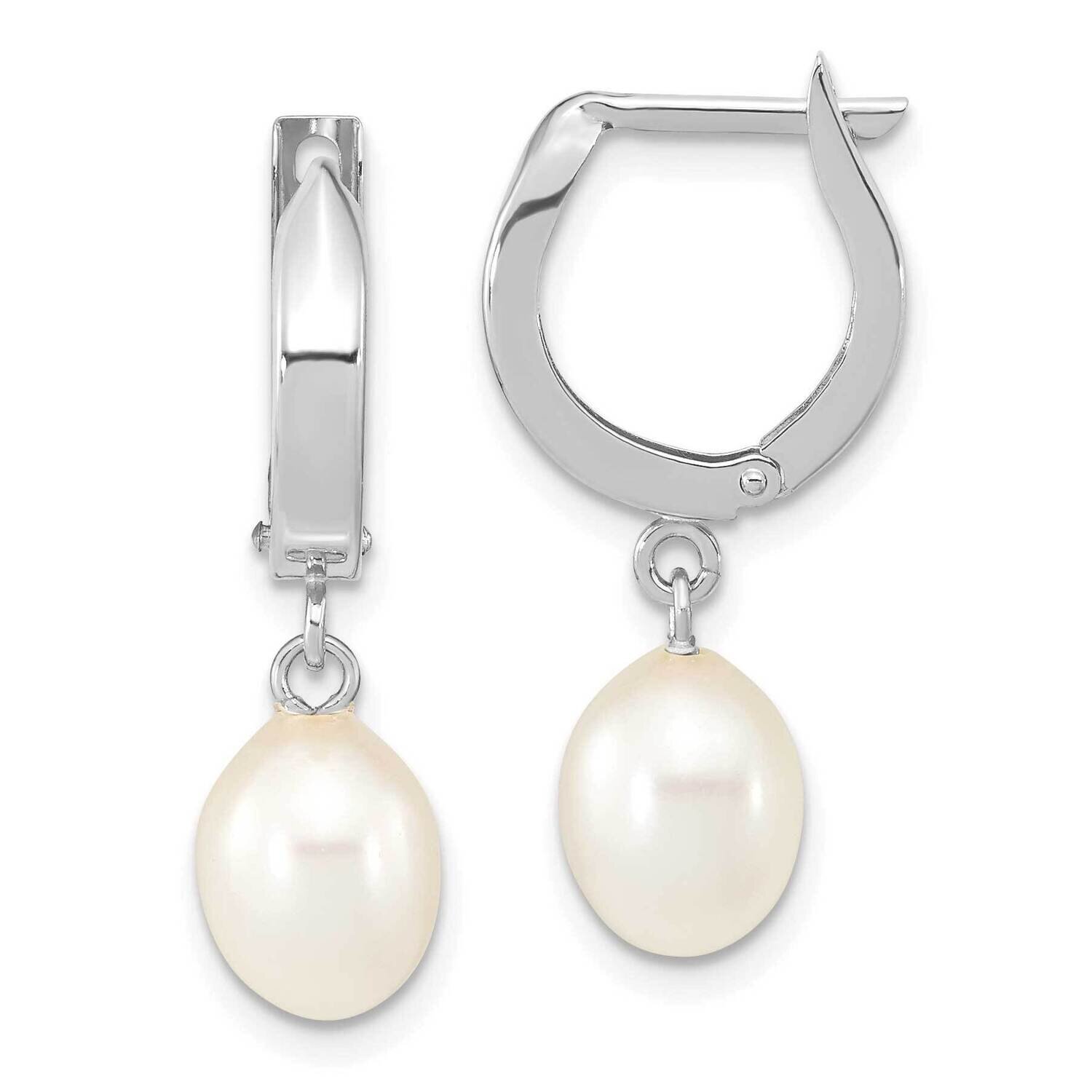 6-7mm Teardrop White Cultured Freshwater Pearl Hoop Dangle Earrings 14k White Gold XFW792E, MPN: XF…