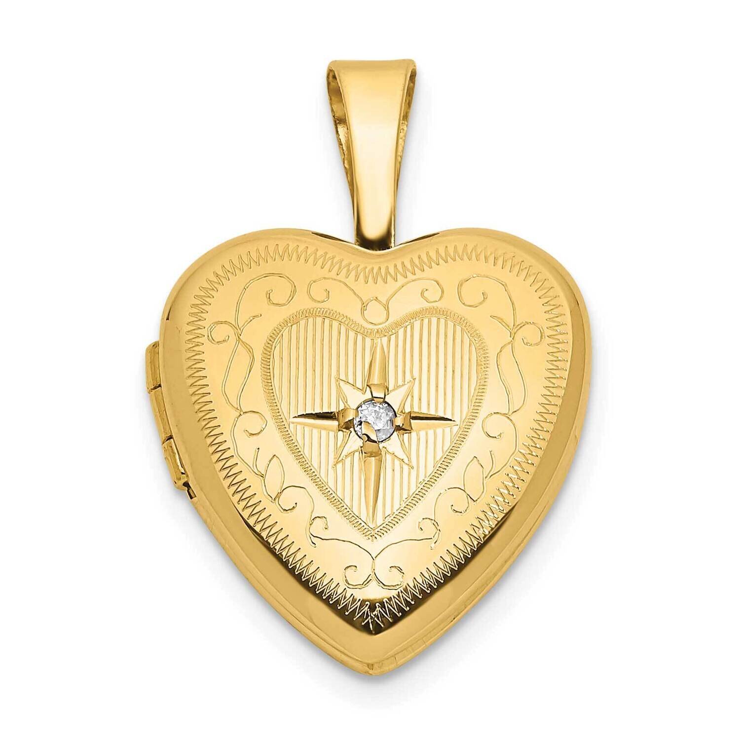 12mm with .01Ct. Diamond Star Heart Locket 14k Gold XL802