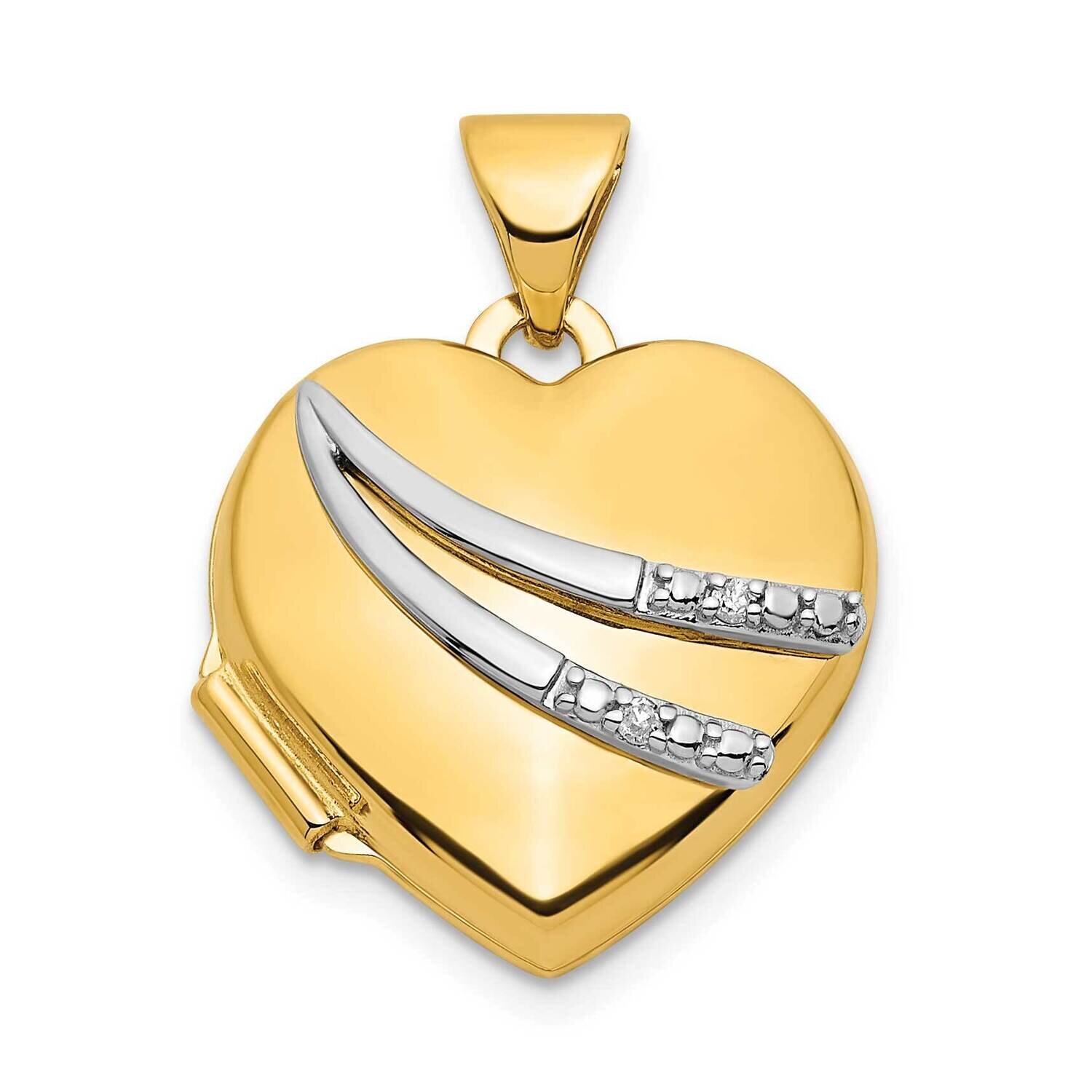 White Rhodium .01Ct Diamond 15mm Heart Locket 14k Gold XL806