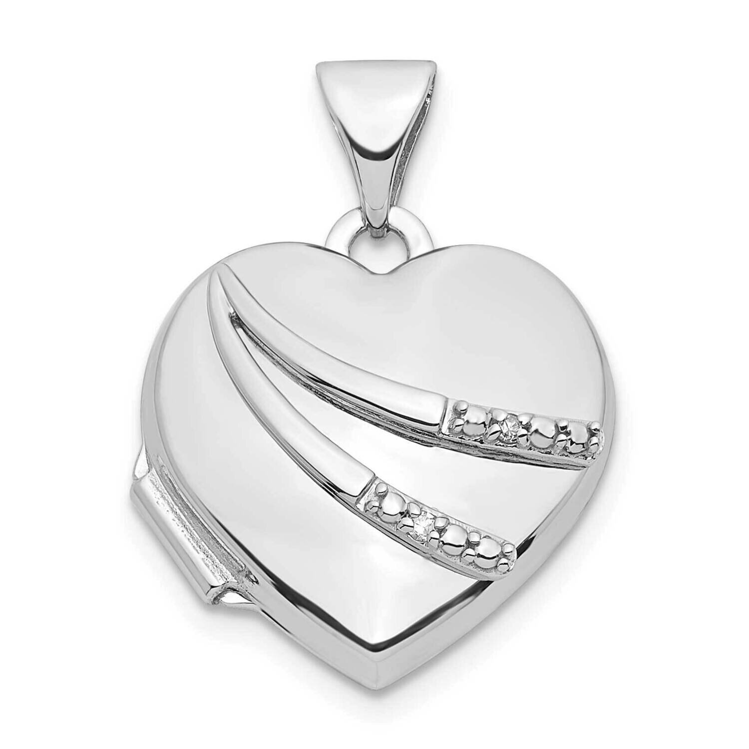.01Ct Diamond 15mm Heart Locket 14k White Gold XL807