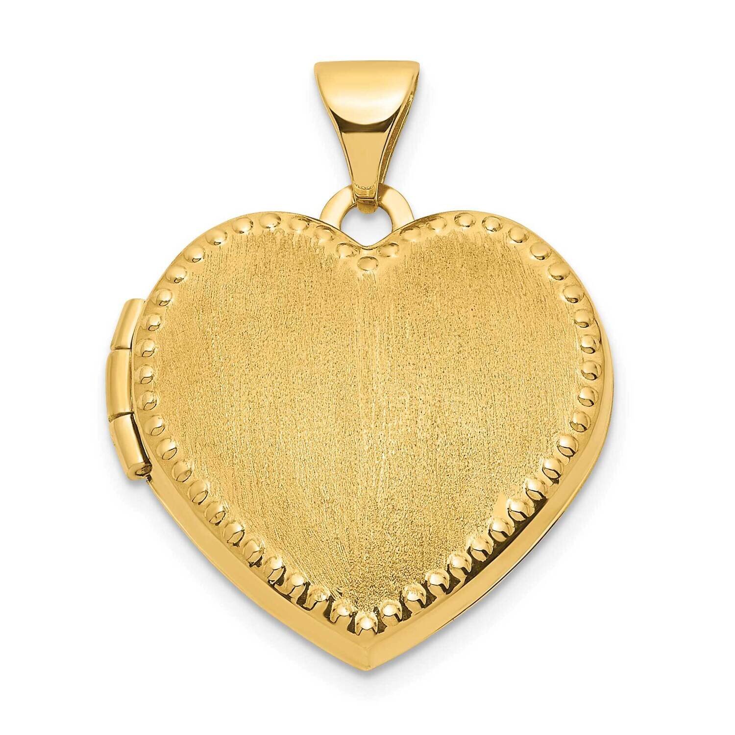 Brushed with Beaded Edge 18mm Heart Locket 14k Gold XL810