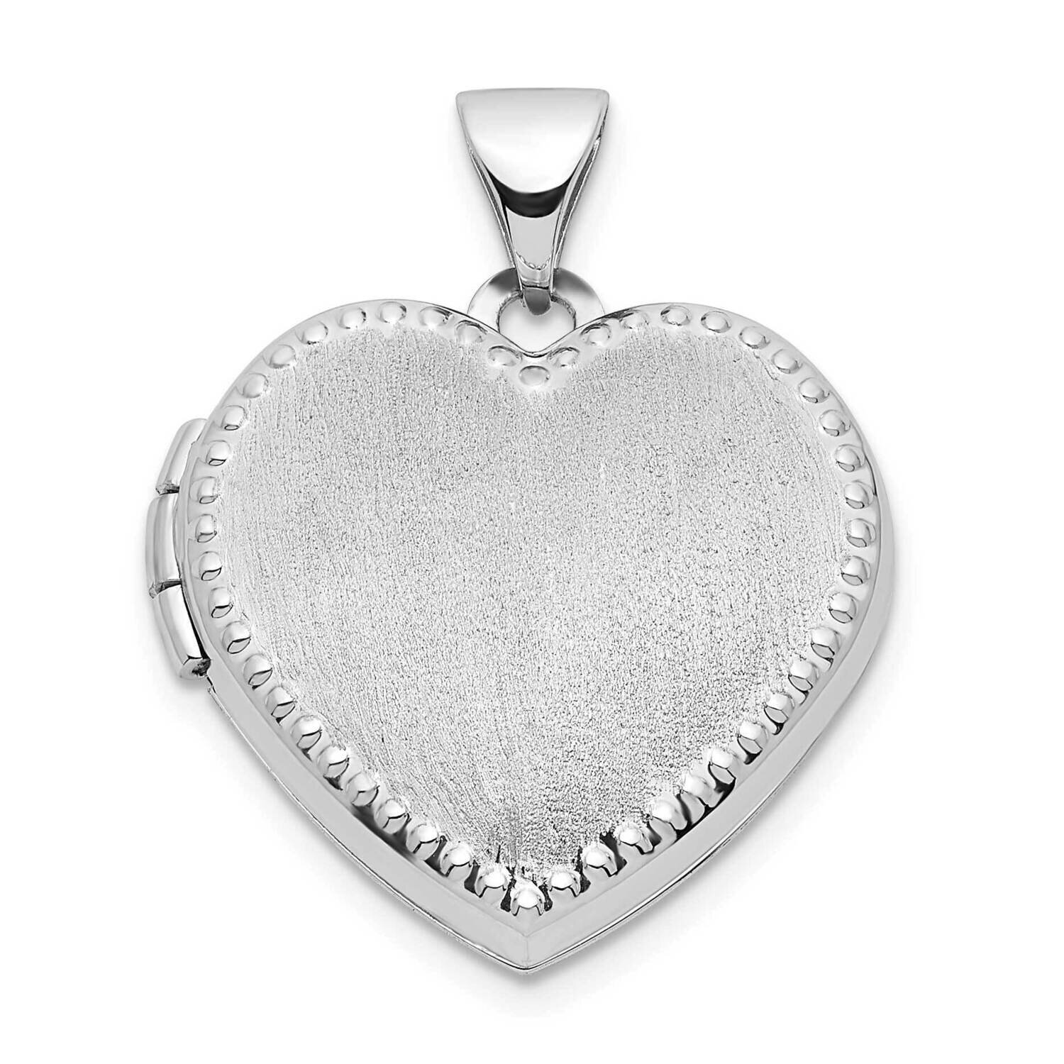 Brushed with Beaded Edge 18mm Heart Locket 14k White Gold XL811