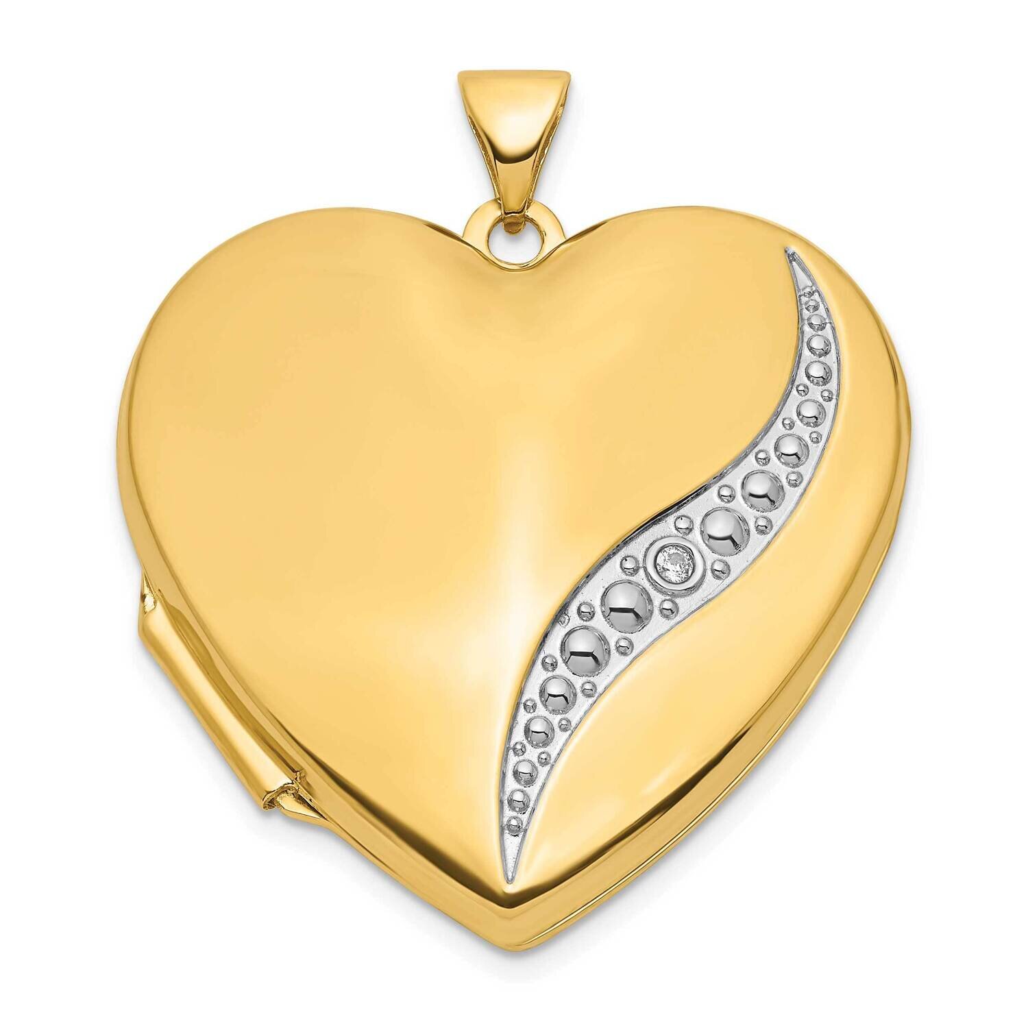 White Rhodium Wave Diamond 27mm Heart Locket 14k Gold XL812