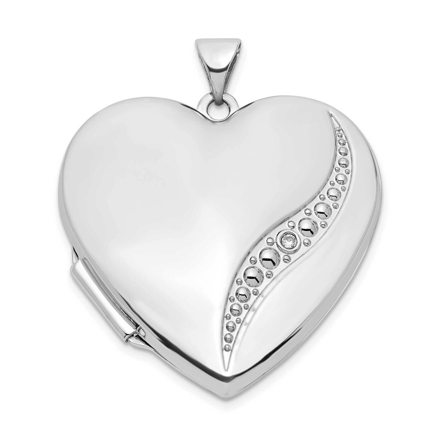 Wave Diamond 27mm Heart Locket 14k White Gold XL813