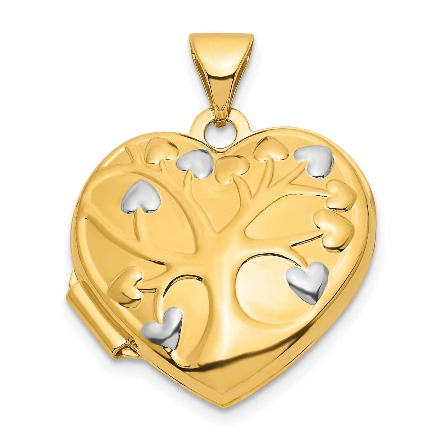 White Rhodium Tree 18mm Heart Locket 14k Gold XL826