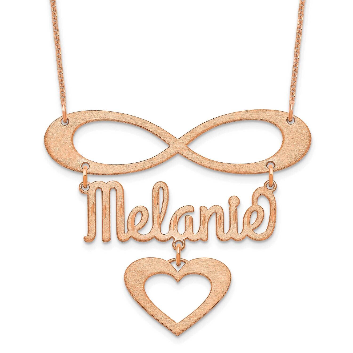 Brushed Infinity with Name and Heart Necklace 14k Rose Gold XNA1037R