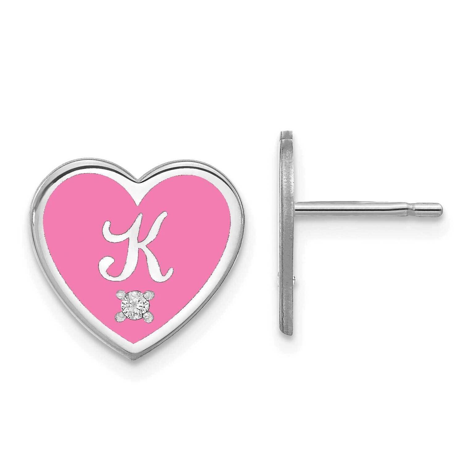 Initial Epoxied Heart with Diamond Post Earrings 14k White Gold XNA1164W