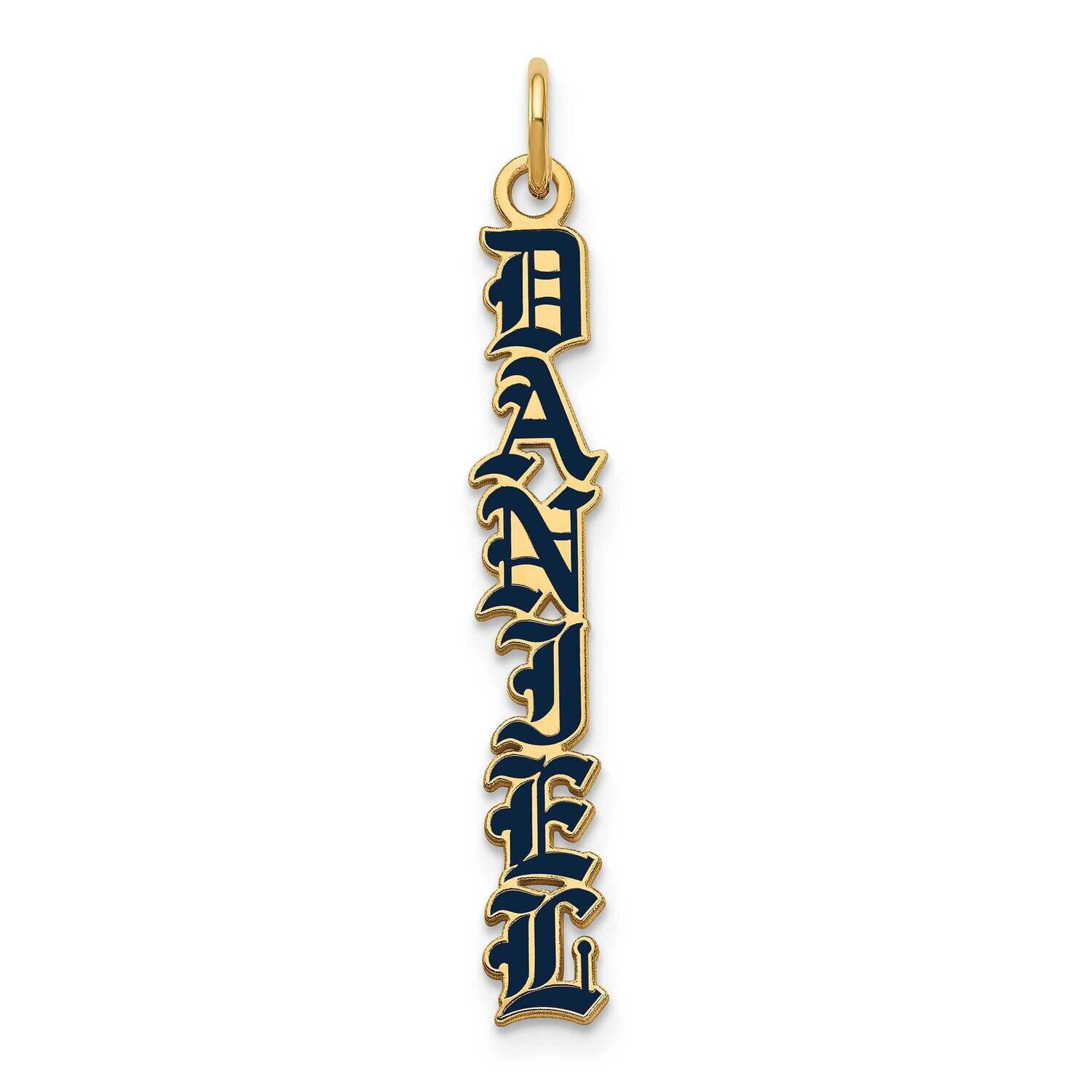 English Towne Font Vertical Name Plate with Epoxy Charm Gold-plated Sterling Silver XNA1173GP