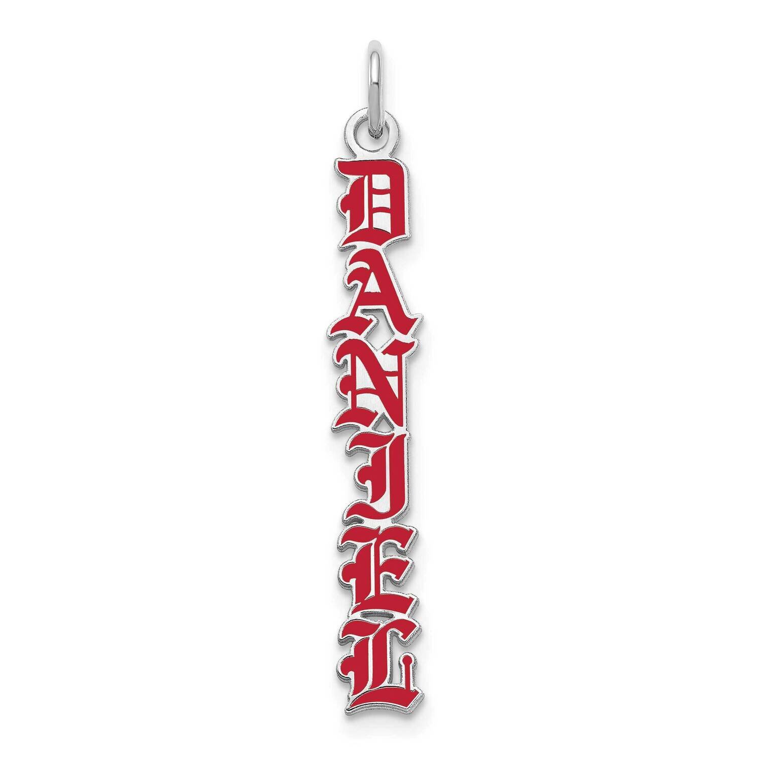 English Towne Font Vertical Name Plate with Epoxy Charm Sterling Silver Rhodium-plated XNA1173SS