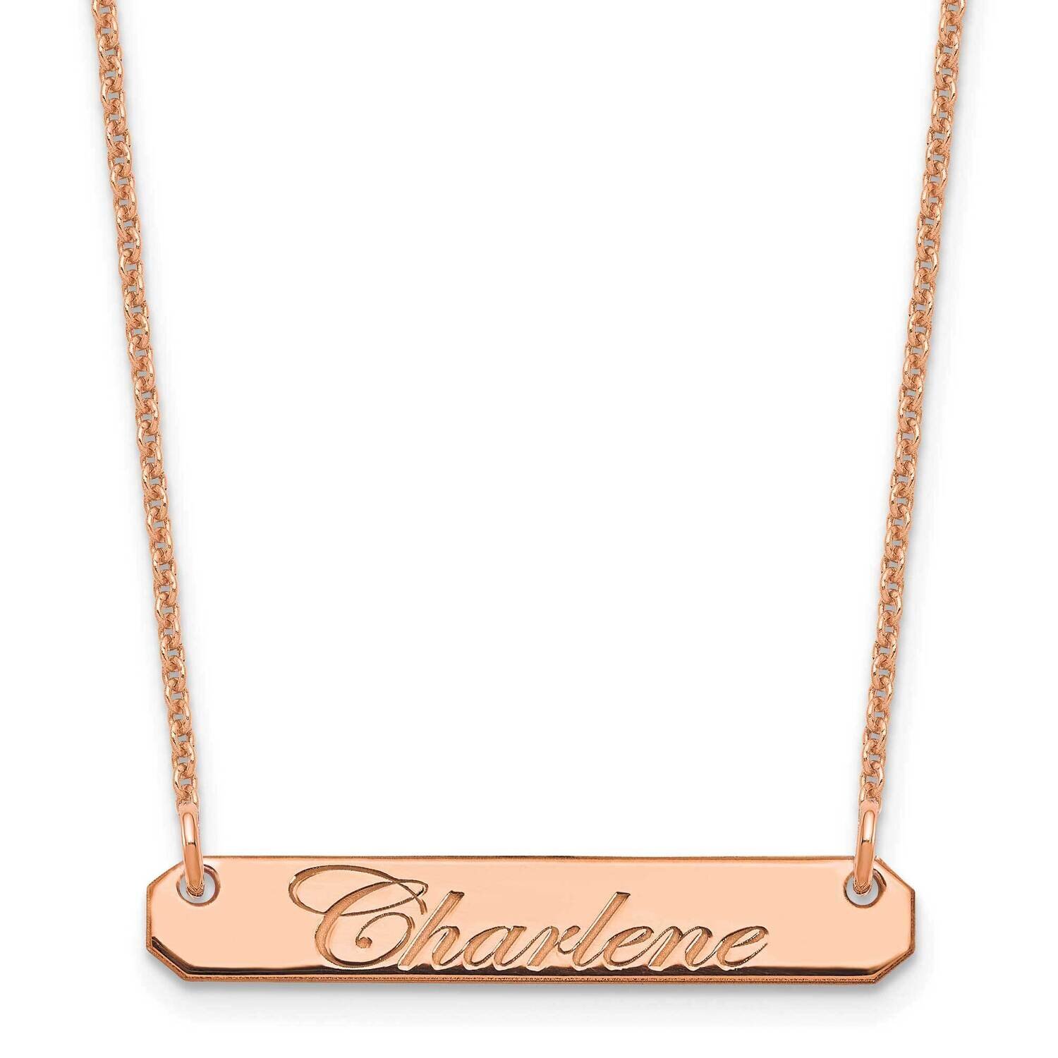 Polished Edwardian Script Bar Necklace 14k Rose Gold Small XNA1215R, MPN: XNA1215R,