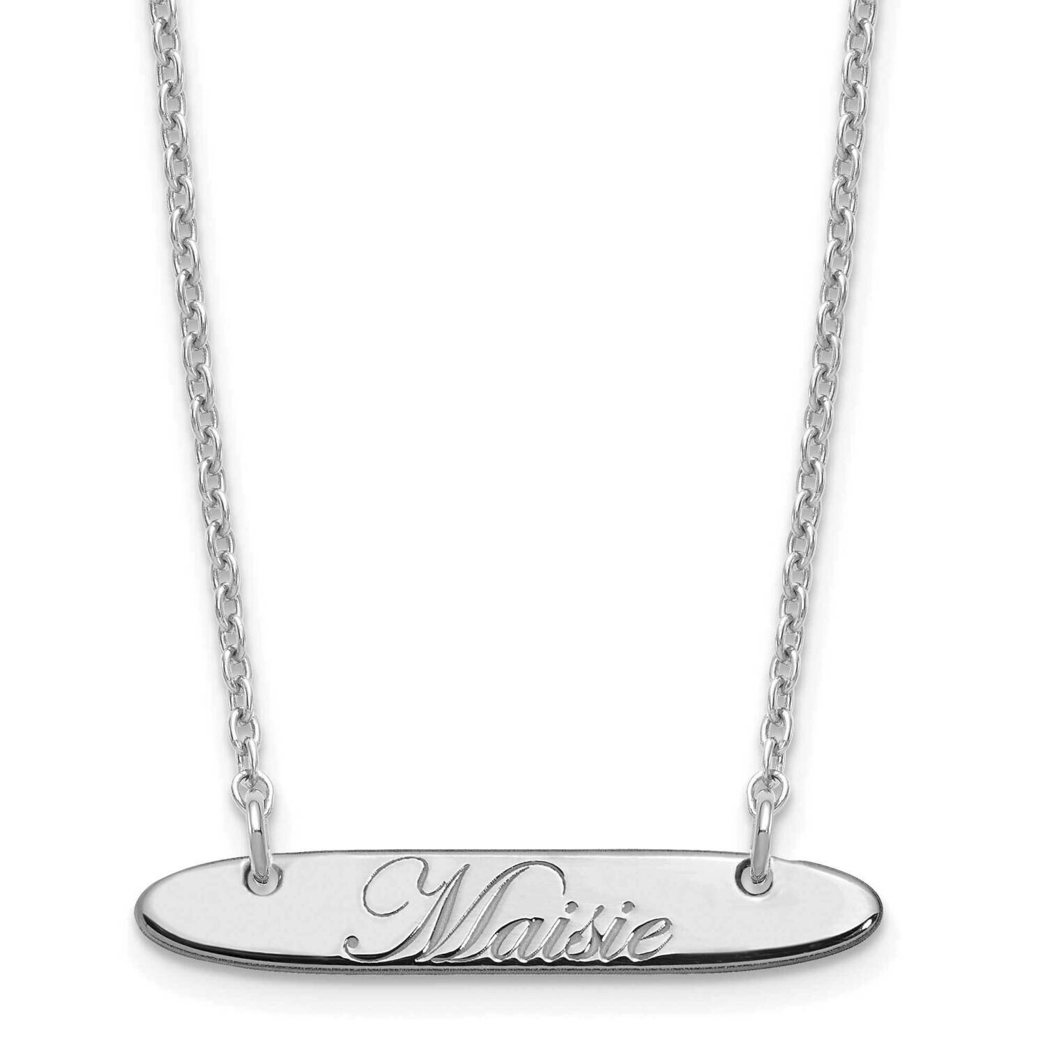Small Polished Oblong Edwardian Script Bar Necklace Sterling Silver Rhodium-plated XNA1216SS, MPN: …
