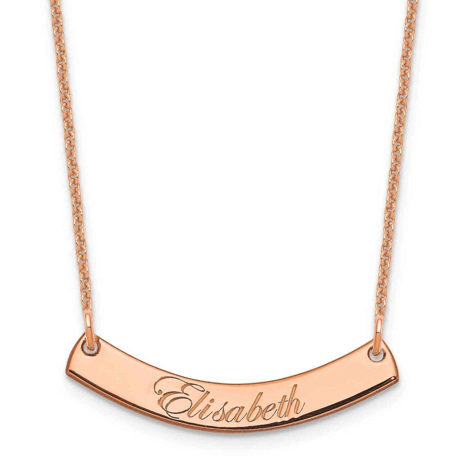 Polished Curved Edwardian Script Bar Necklace 14k Rose Gold Small XNA1217R, MPN: XNA1217R,